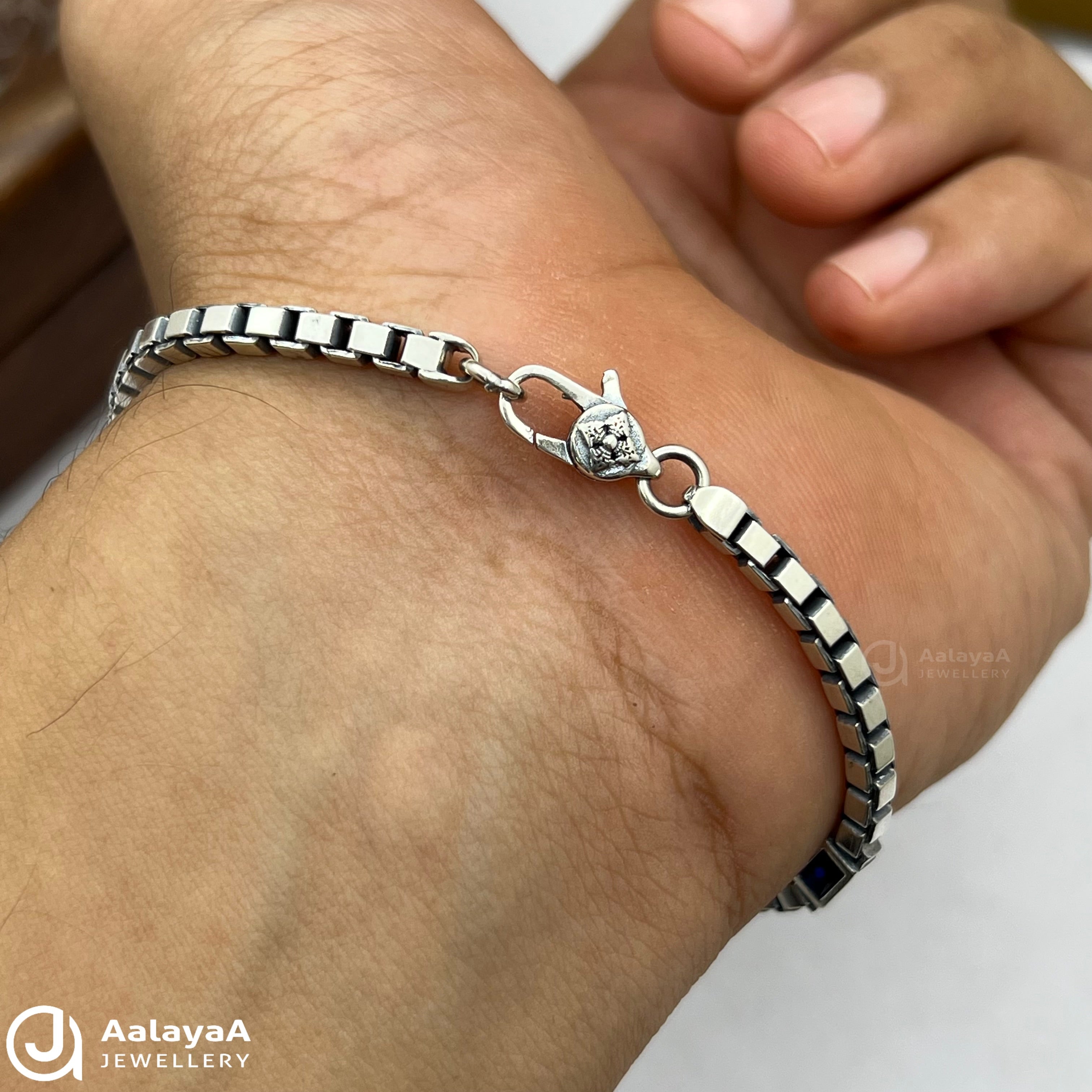 Oxidised Silver Midnight Blue Box Link Bracelet