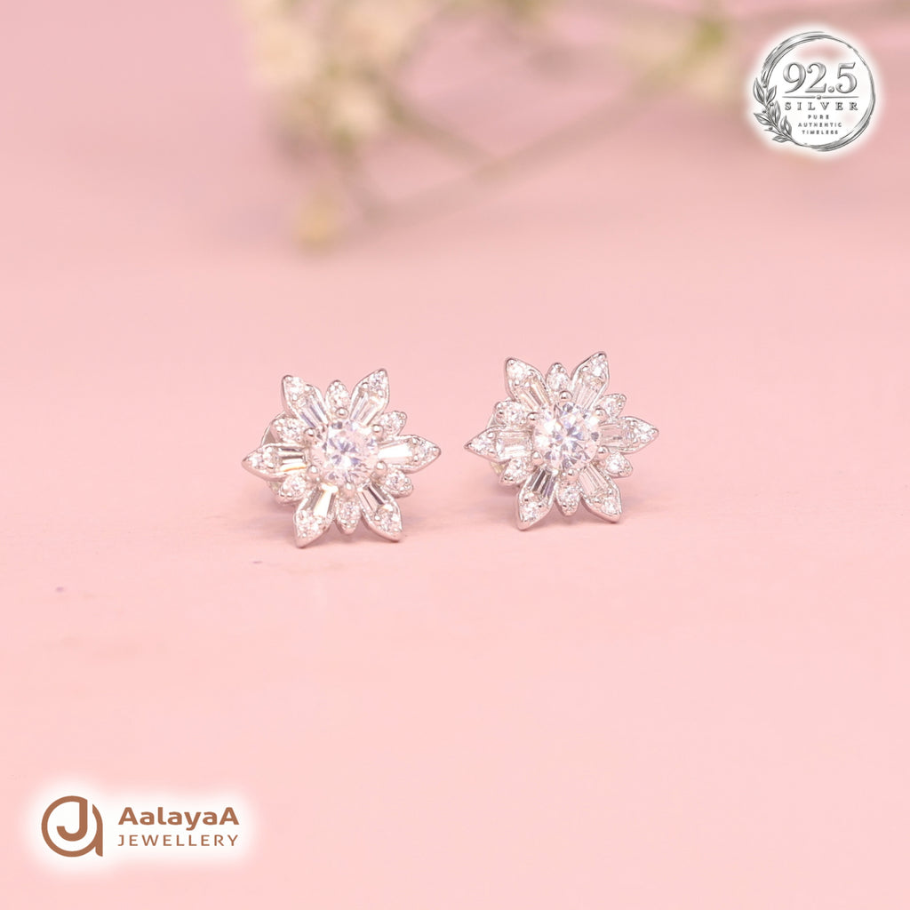 Silver Crystal Sunflower Earring