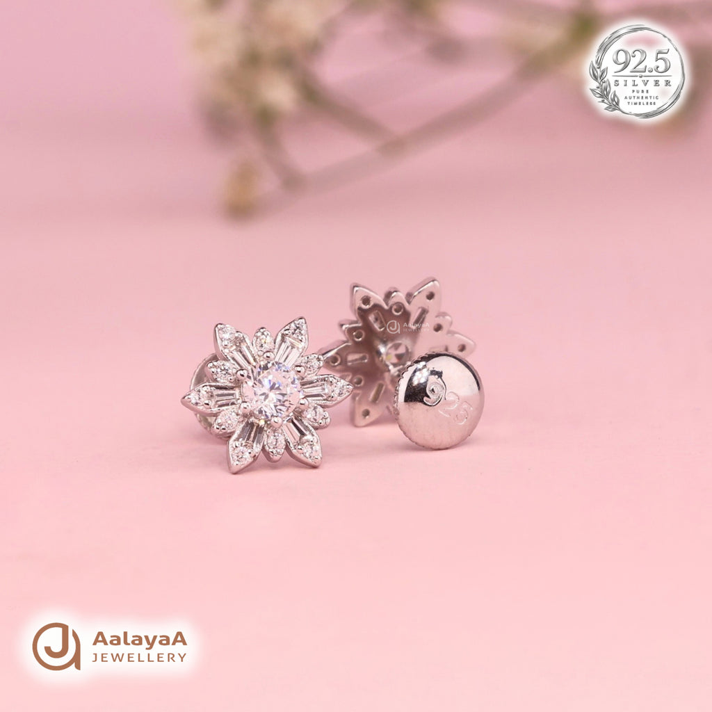 Silver Crystal Sunflower Earring