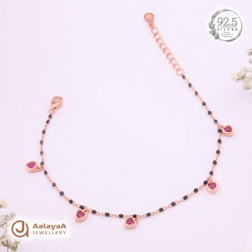 Silver Rosegold Ruby Heart Charm Bracelet