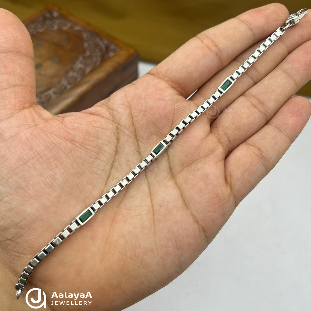 Oxidised Silver Green Matrix Link Bracelet