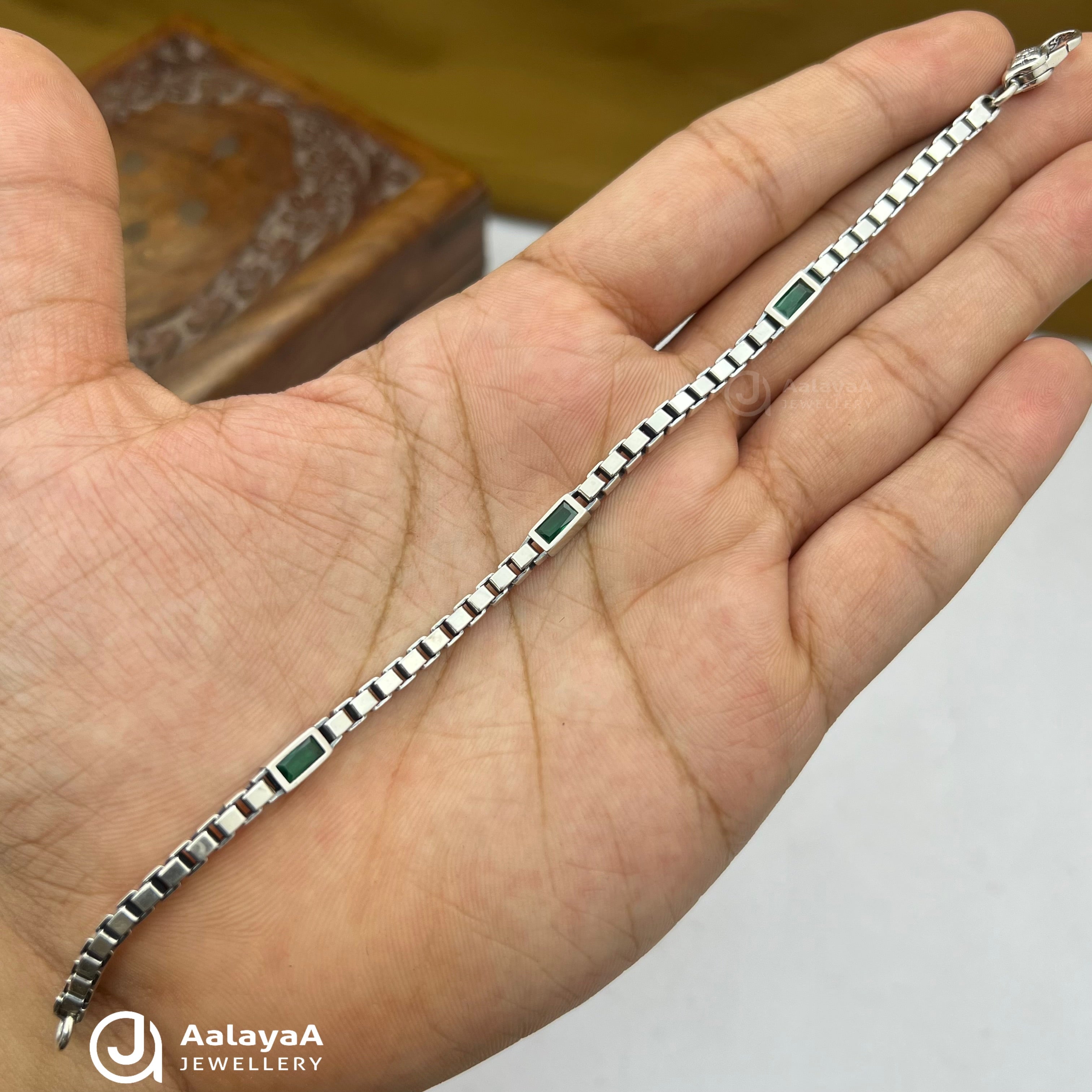 Oxidised Silver Green Matrix Link Bracelet