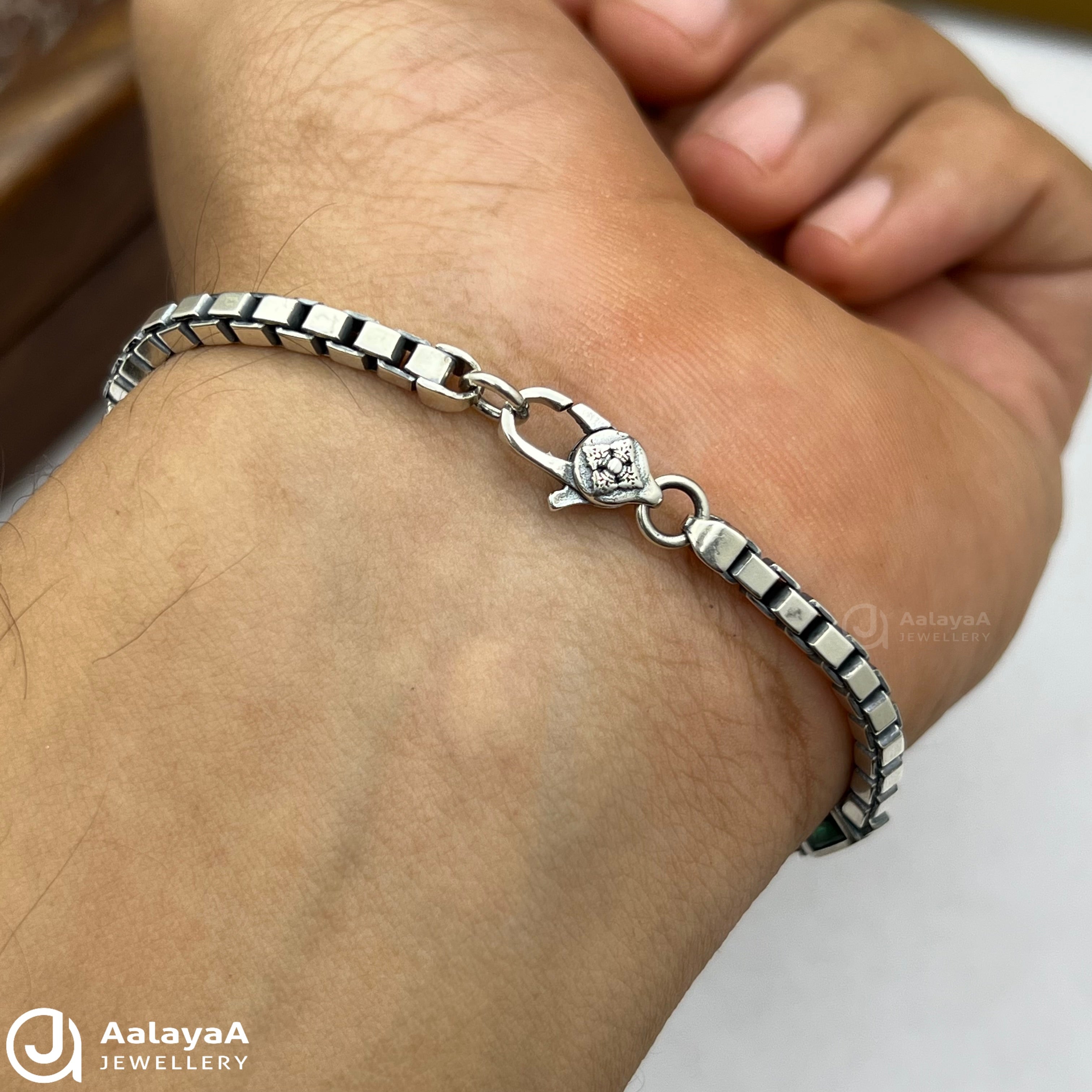 Oxidised Silver Green Matrix Link Bracelet