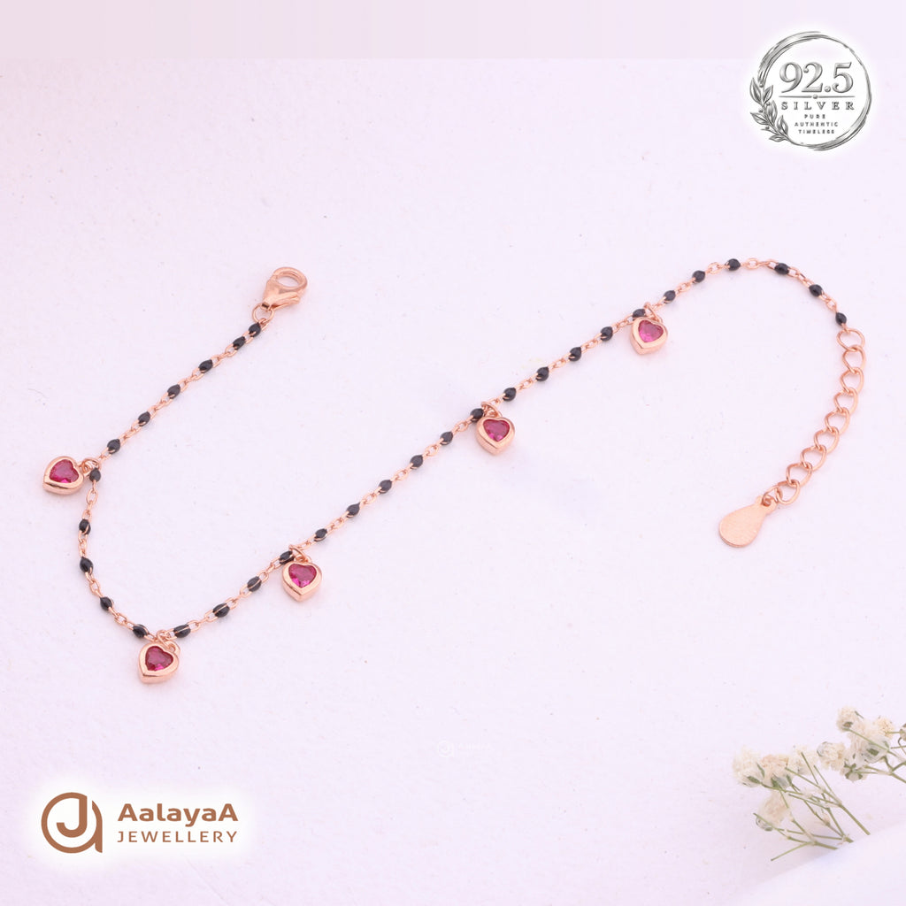 Silver Rosegold Ruby Heart Charm Bracelet