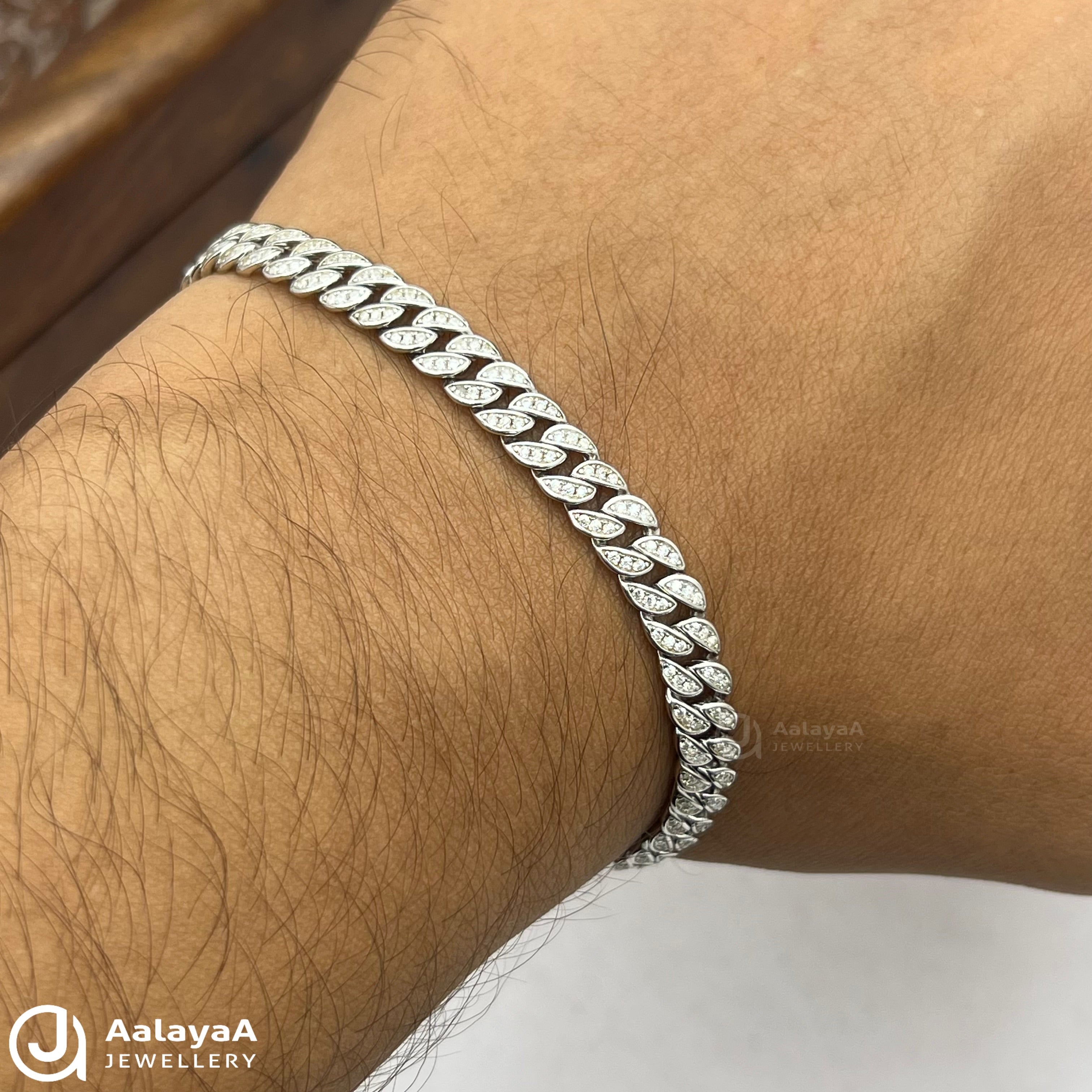 Silver Diamond Petal Stone Bracelet