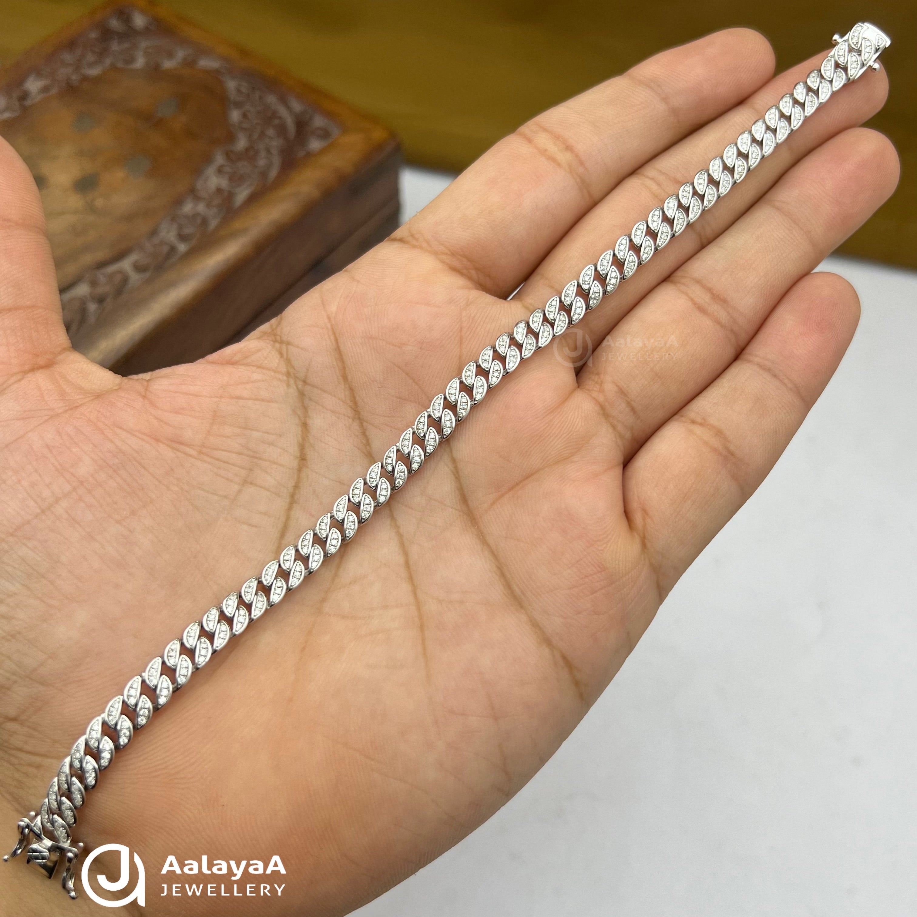 Silver Diamond Petal Stone Bracelet