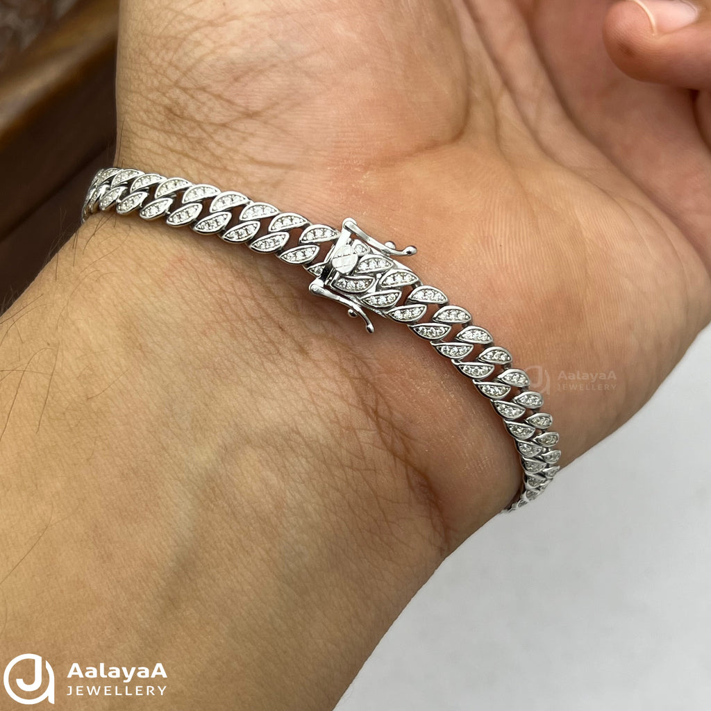 Silver Diamond Petal Stone Bracelet