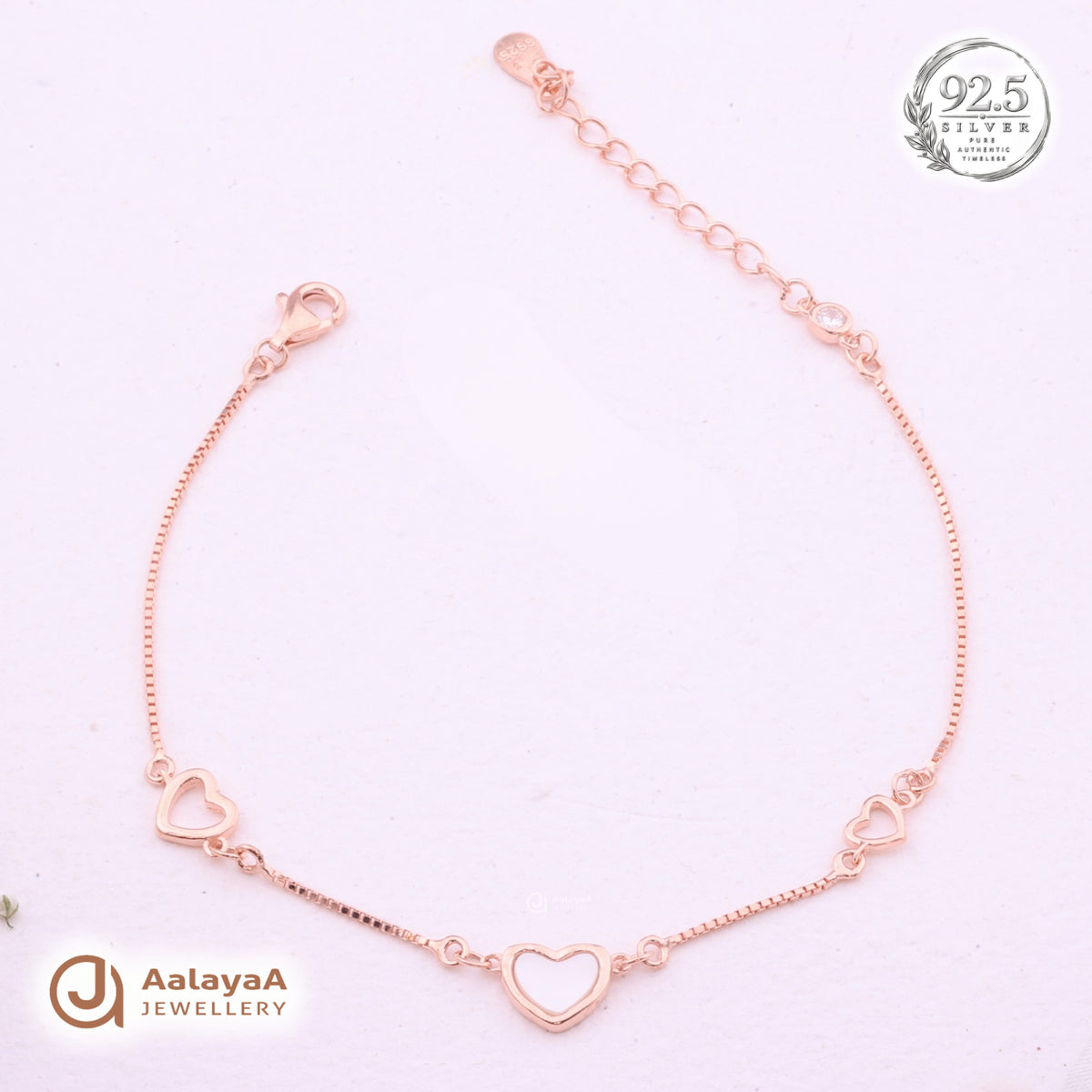 Silver Rosegold Triple Heart Bracelet