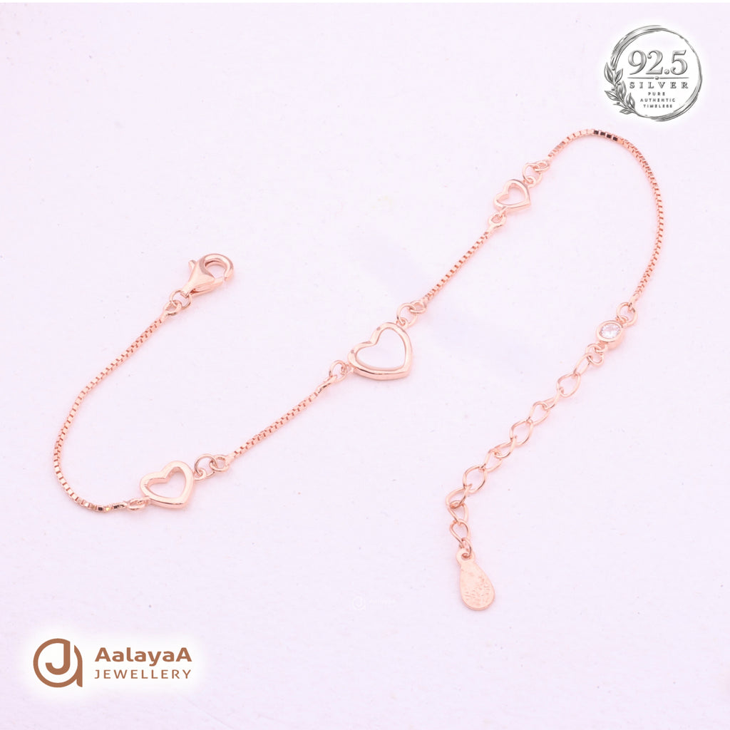 Silver Rosegold Triple Heart Bracelet