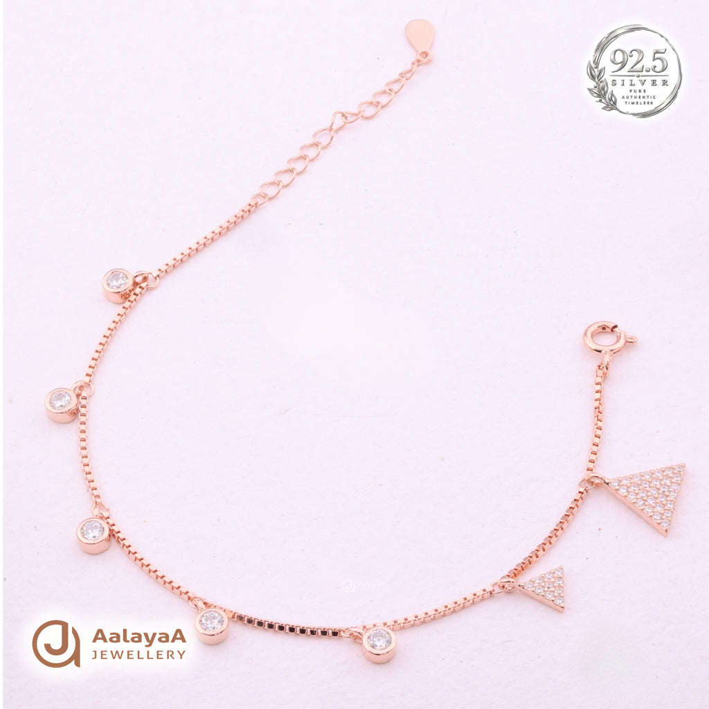 Silver Rosegold Crystal Triangle Charm Bracelet