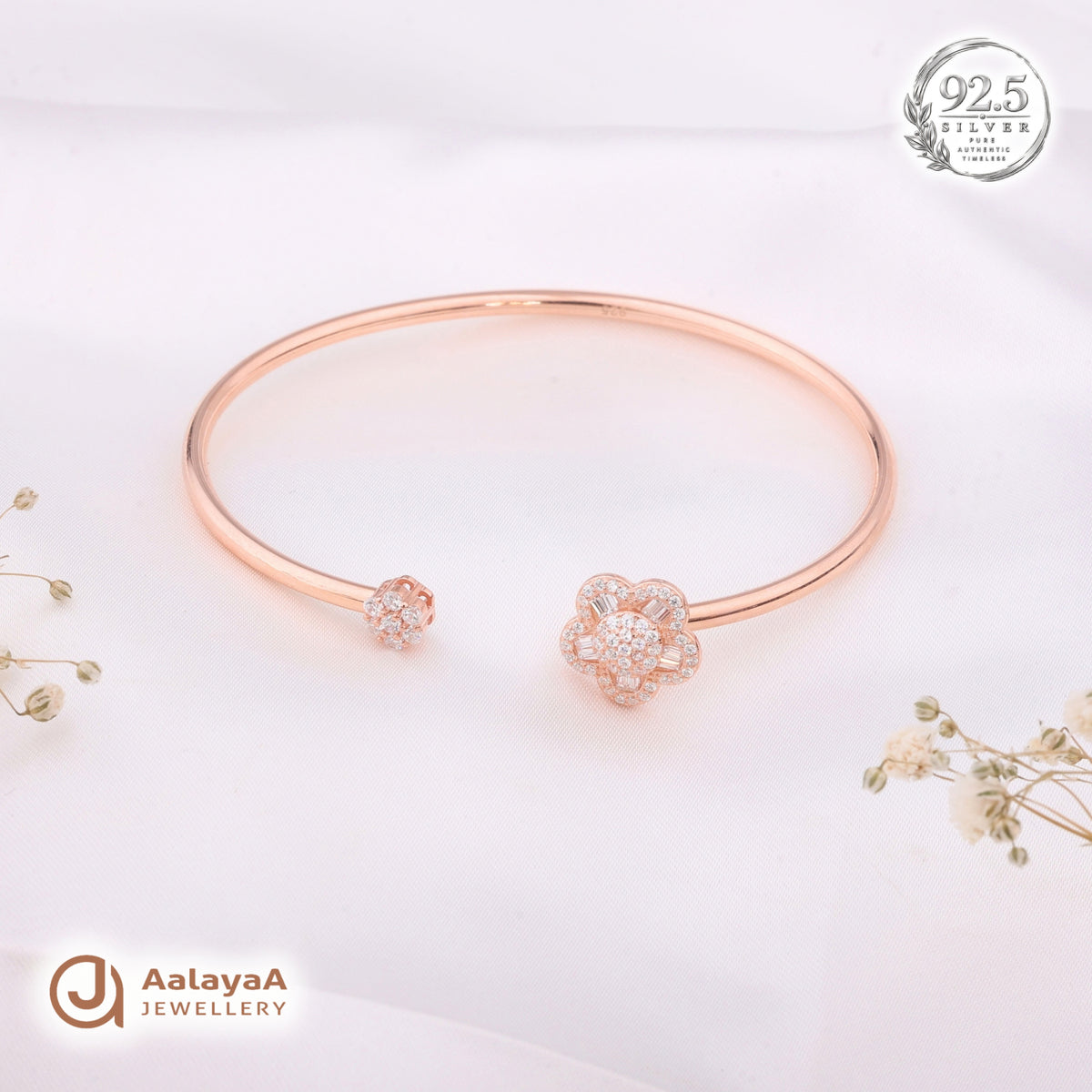 Silver Rosegold Radiant Blossom Kada