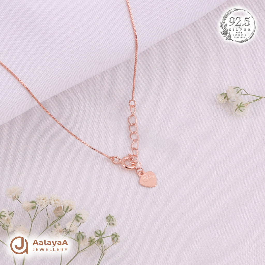 Silver RoseGold Crystal Leaf Swirl Chain Pendant