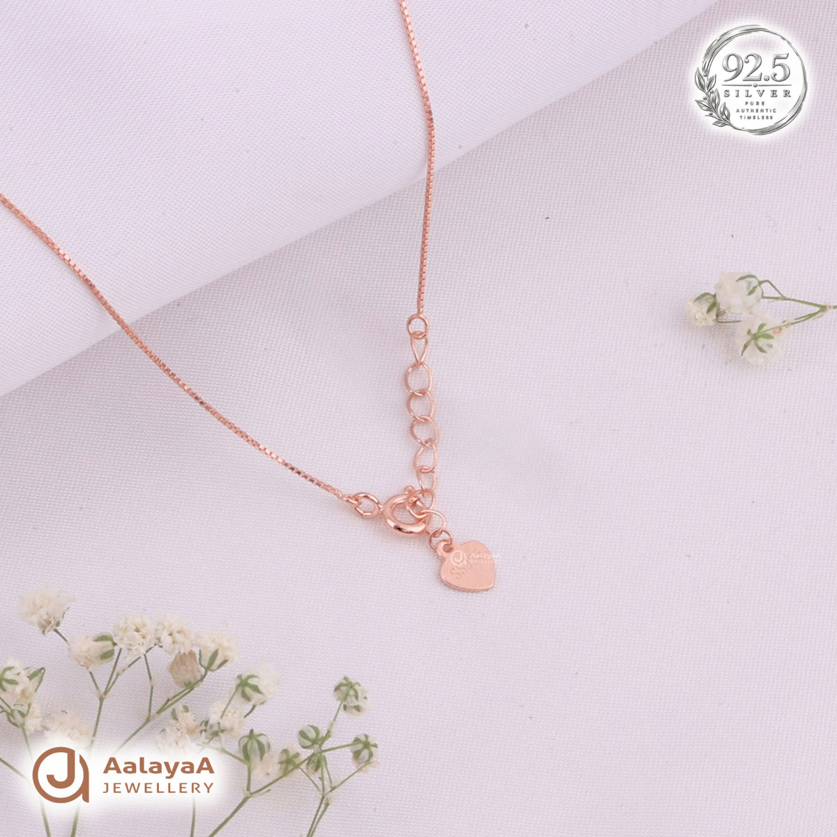 Silver RoseGold Crystal Leaf Swirl Chain Pendant