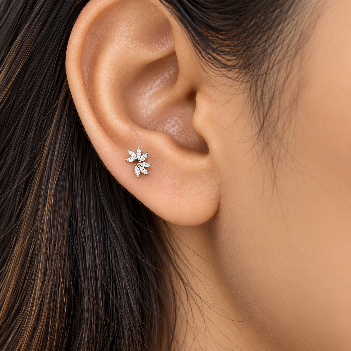 Silver Floral Cluster Side Stud