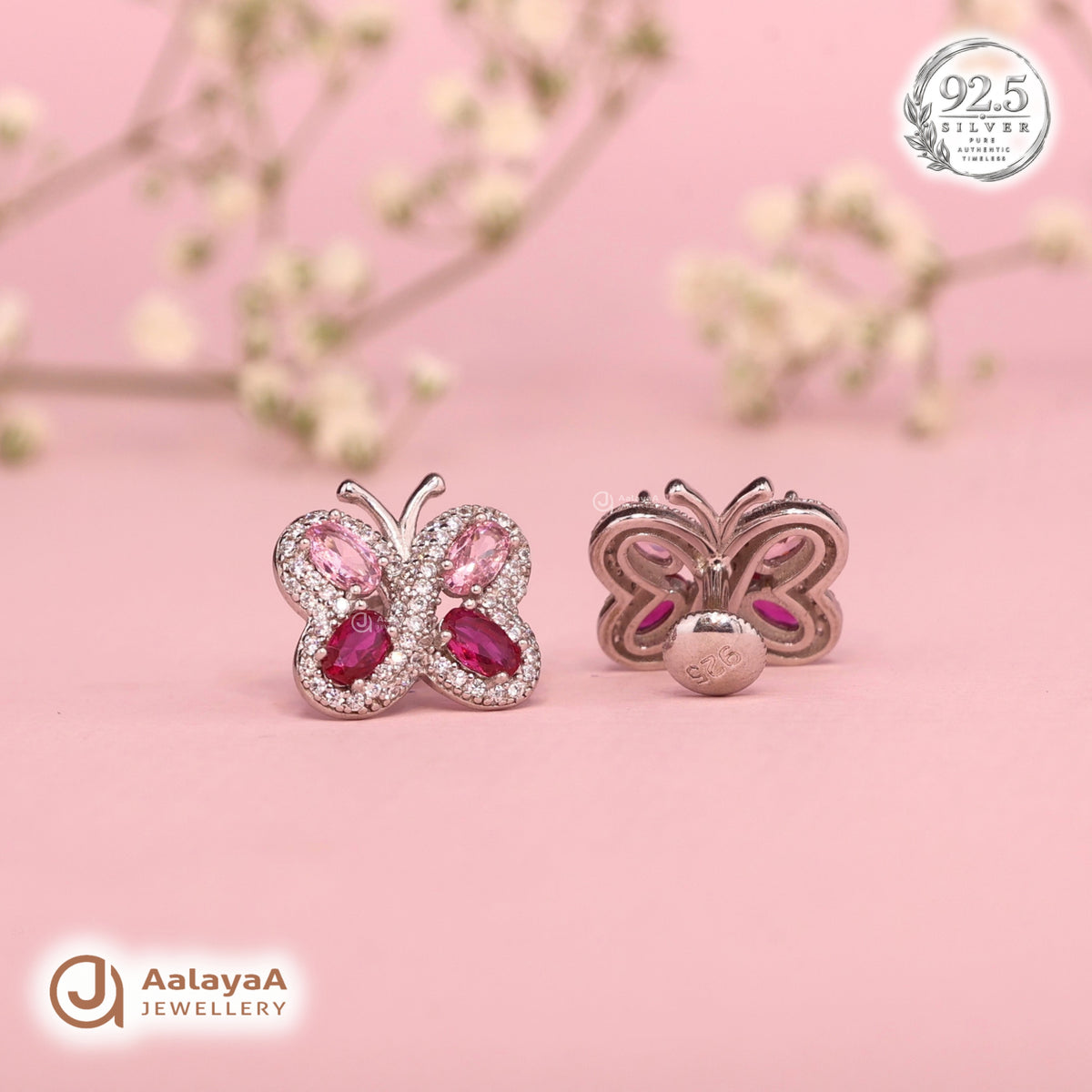 Silver Ruby Butterfly Earring