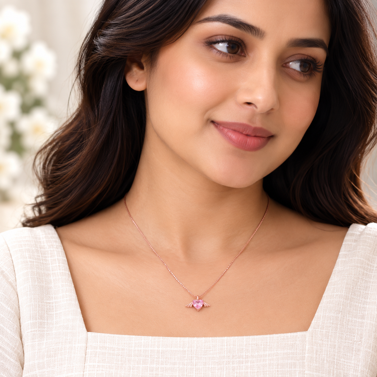 Silver RoseGold Angel Heart Chain Pendant