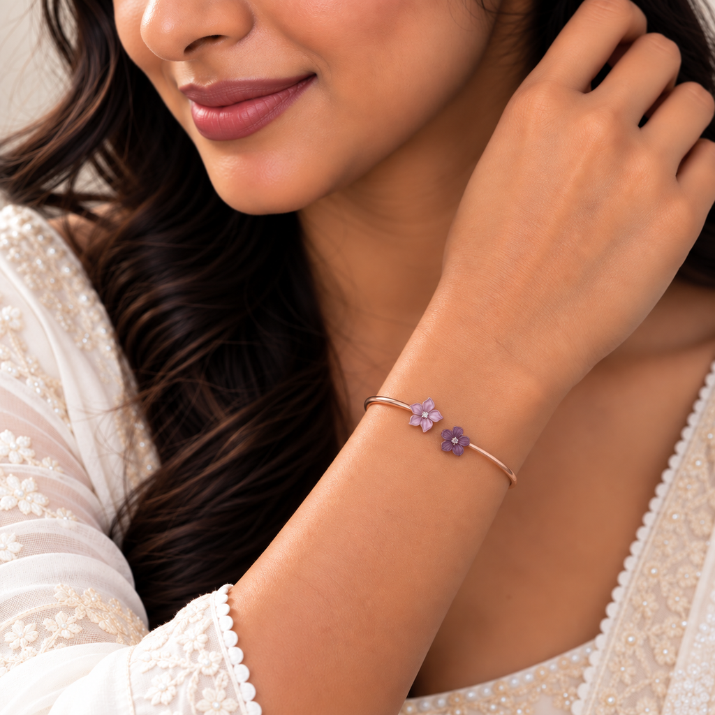 Silver Rosegold Purple Bloom Kada