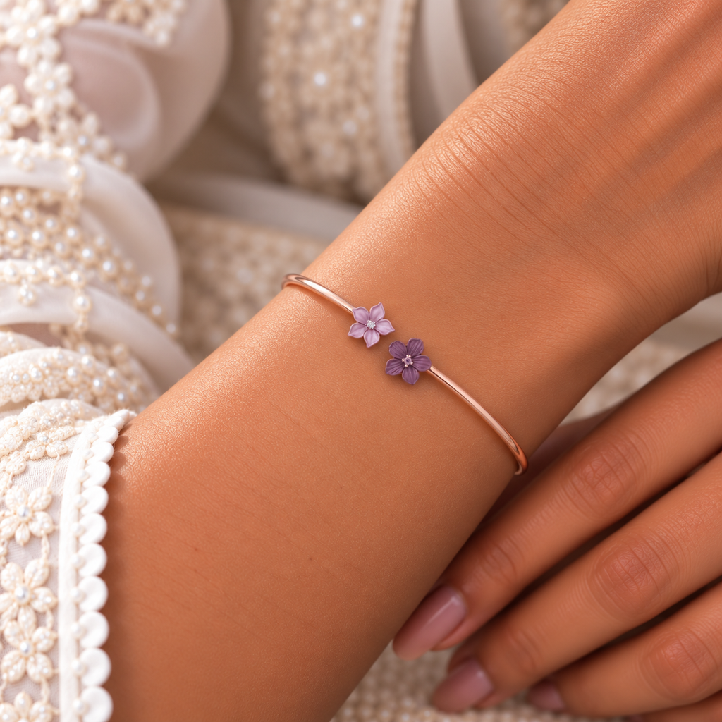 Silver Rosegold Purple Bloom Kada