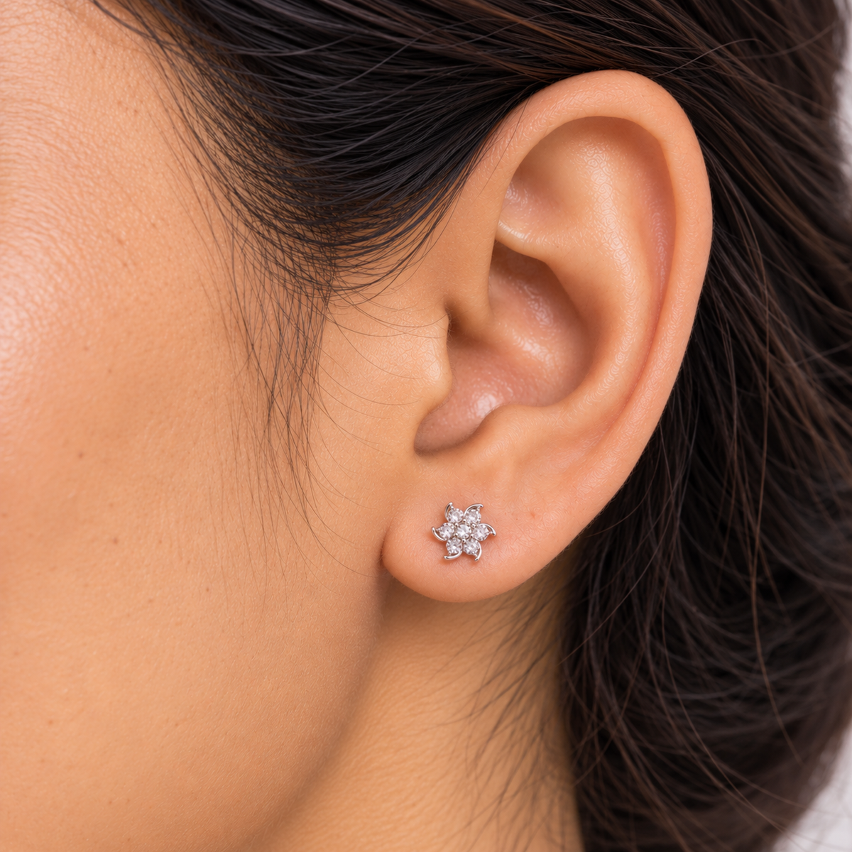 Silver Crystal Bloom Earring