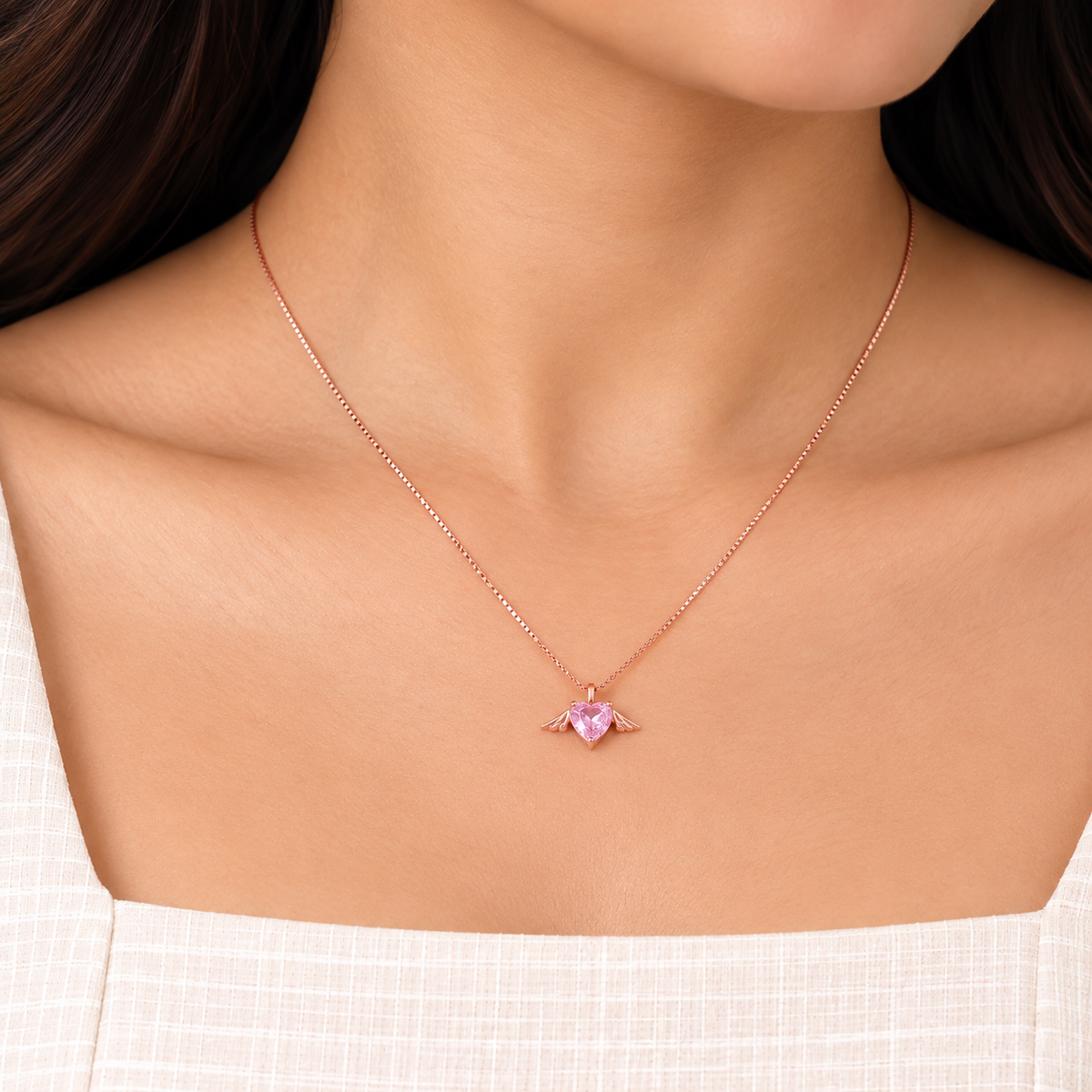 Silver RoseGold Angel Heart Chain Pendant