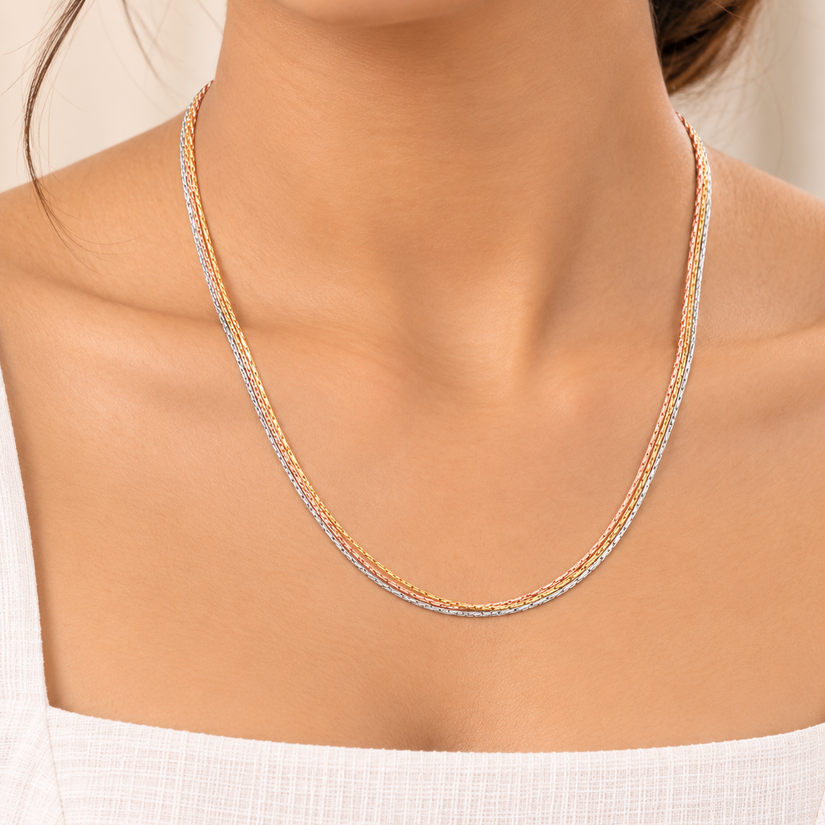 Silver Rosegold Triple Tone Layered Chain