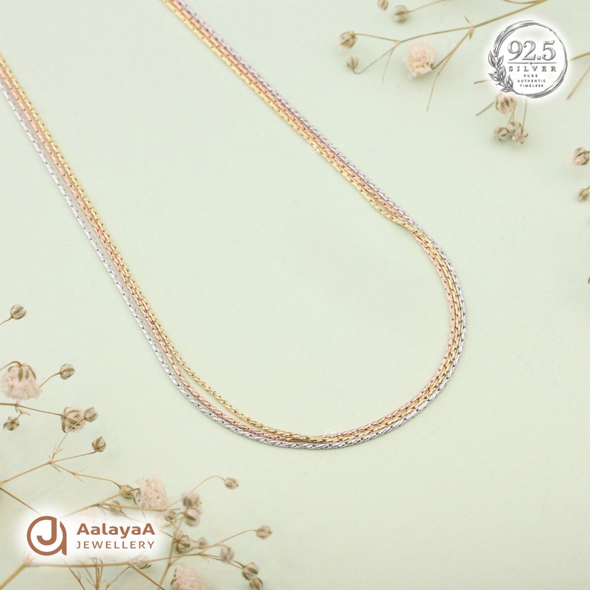 Silver Rosegold Triple Tone Layered Chain