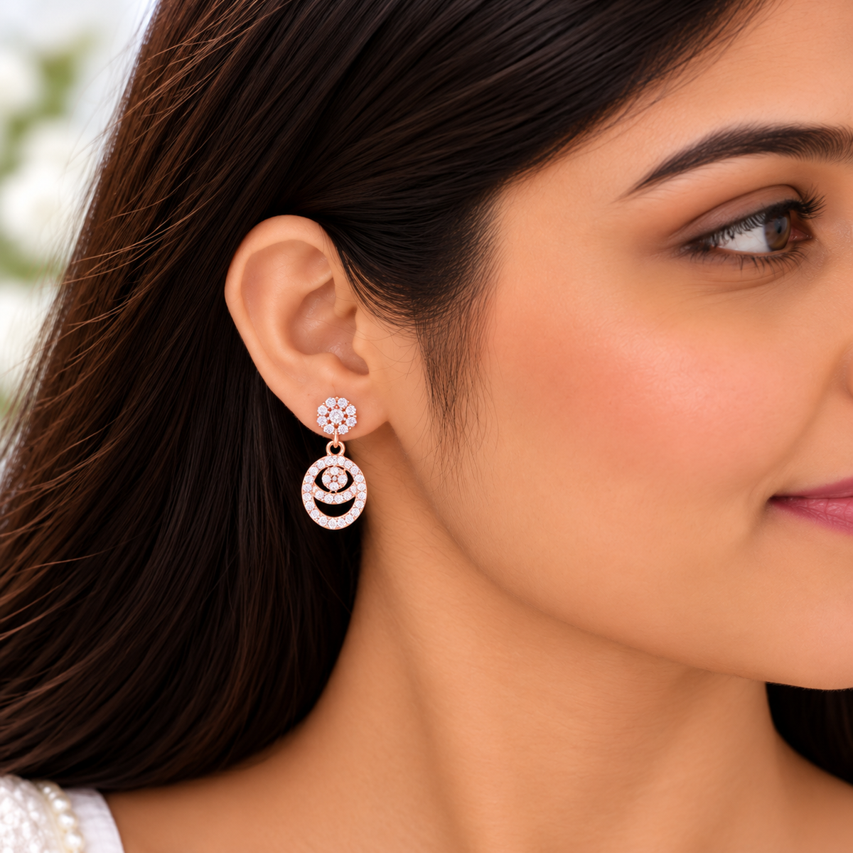 Silver Rose Gold Miraya Halo Necklace Set