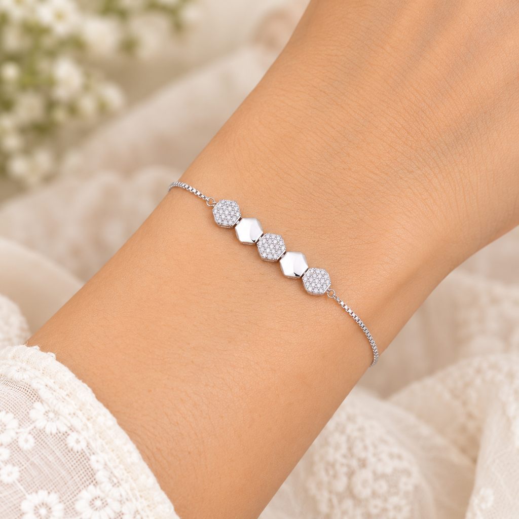 Silver Crystal Hexagon Bracelet