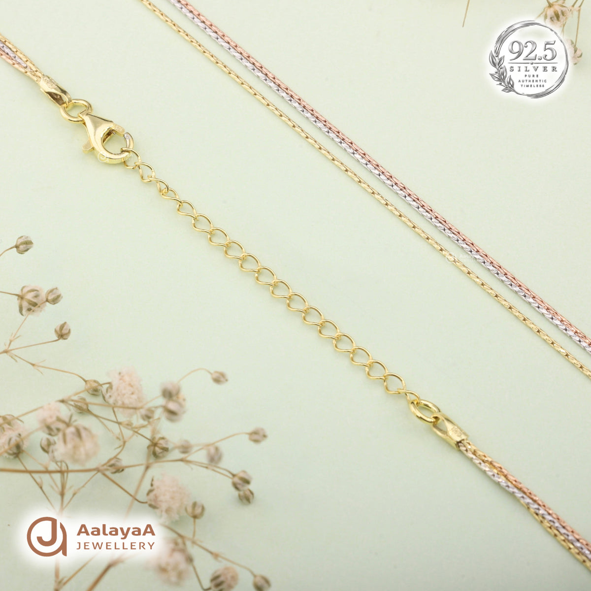 Silver Rosegold Triple Tone Layered Chain