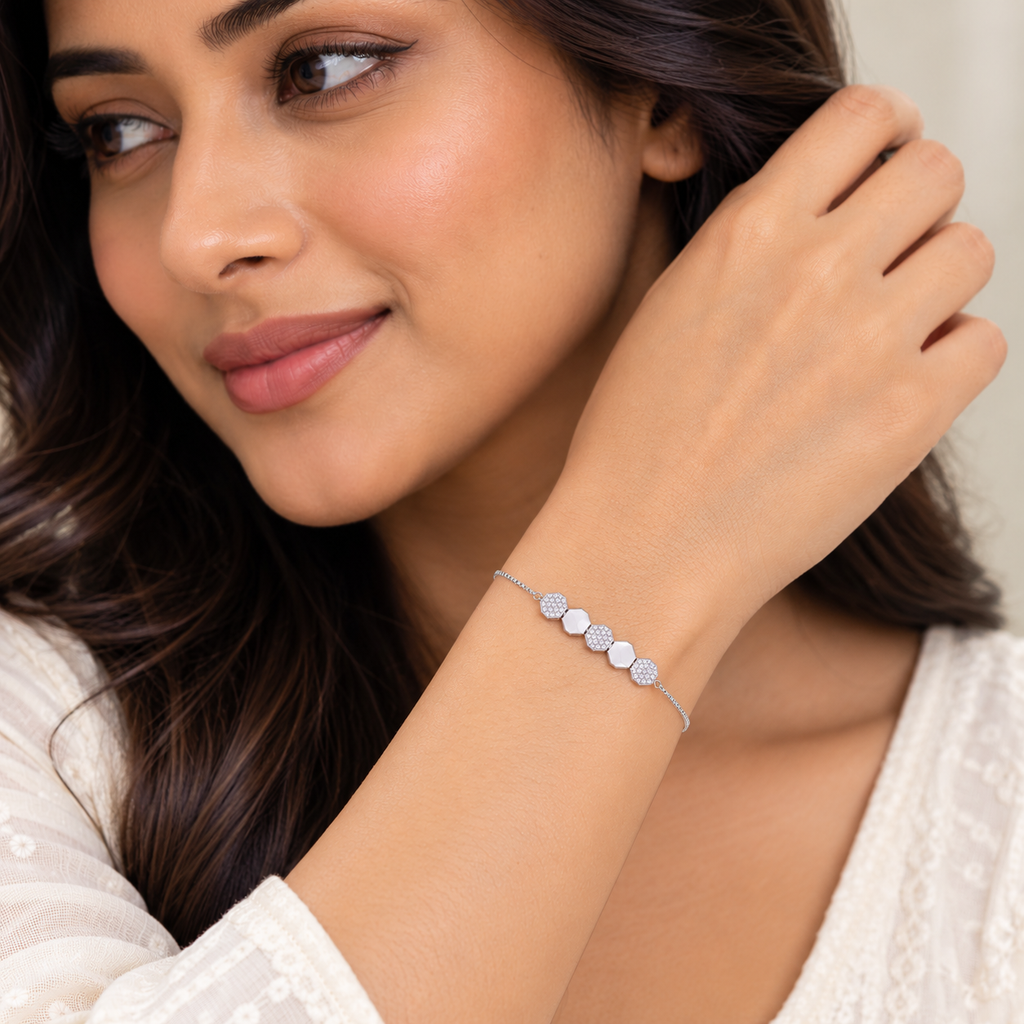Silver Crystal Hexagon Bracelet