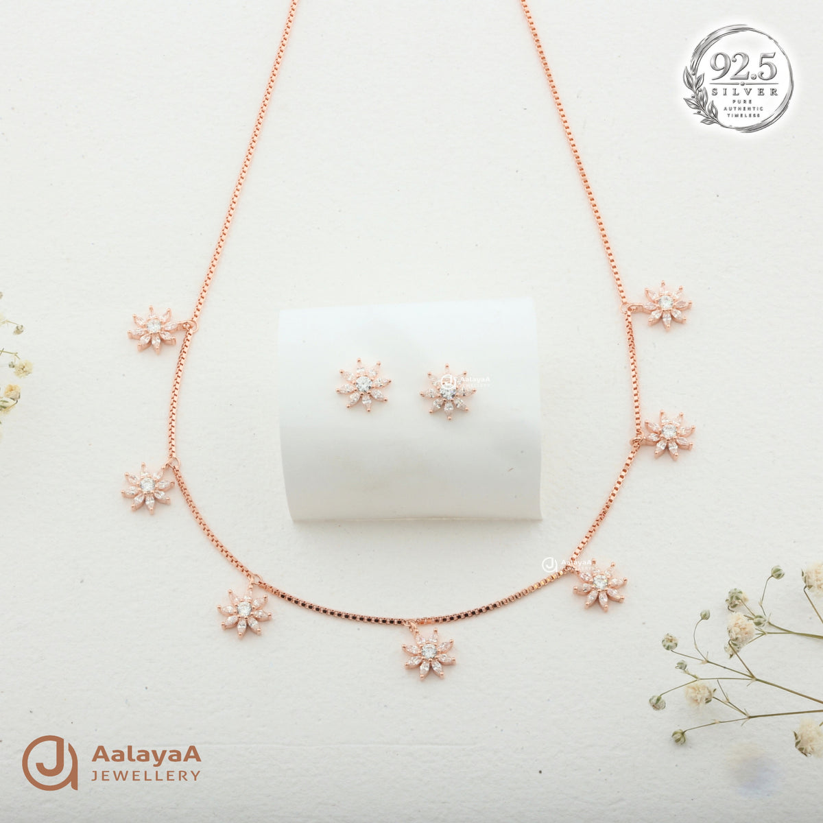 Silver Rosegold Starlight Bloom Necklace Set