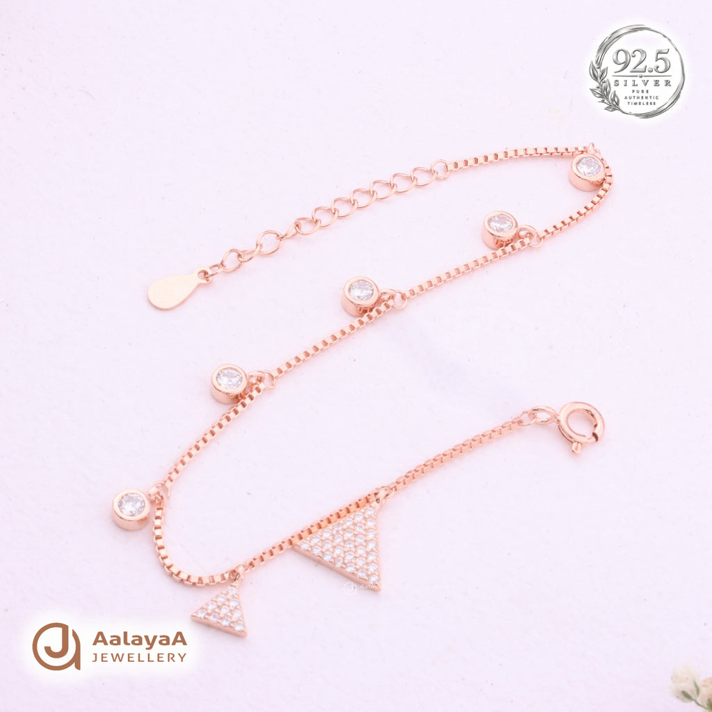 Silver Rosegold Crystal Triangle Charm Bracelet
