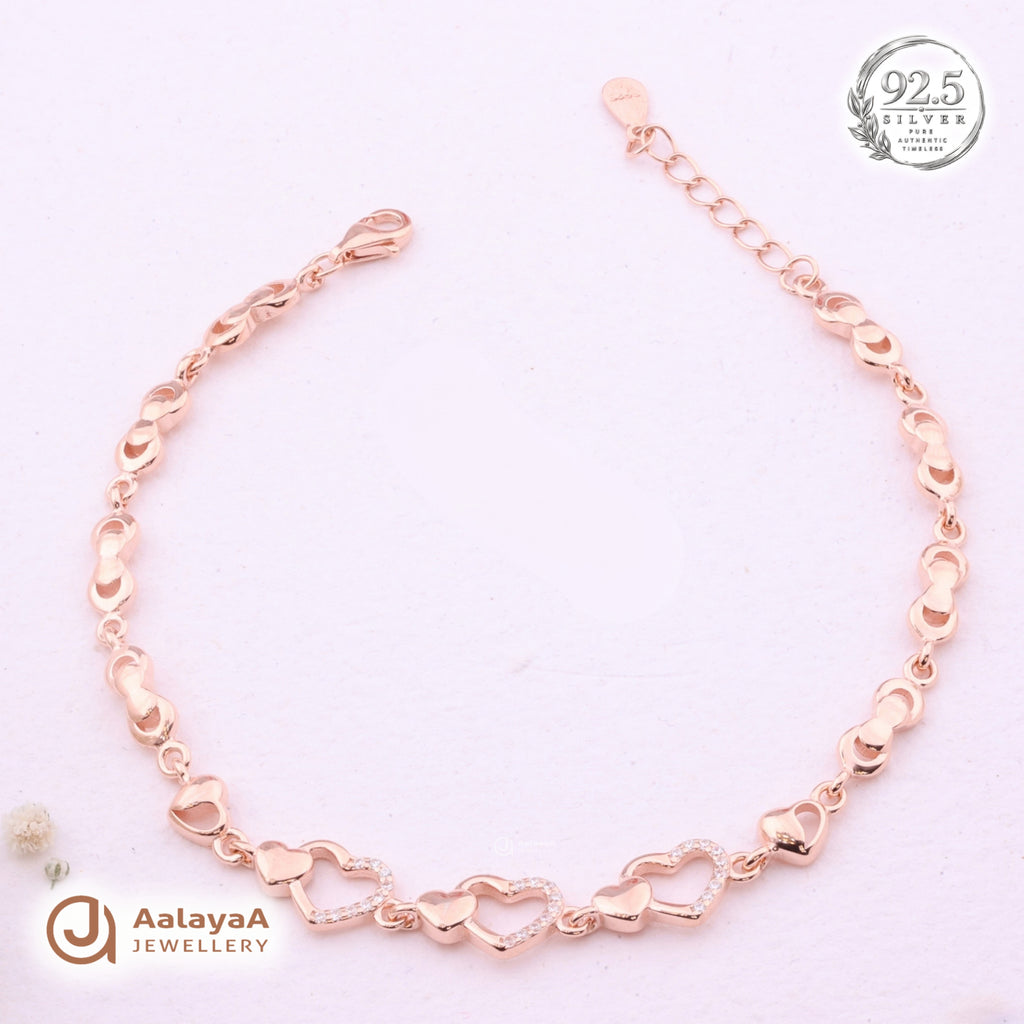 Silver Rosegold Sparkling Heart Link Bracelet