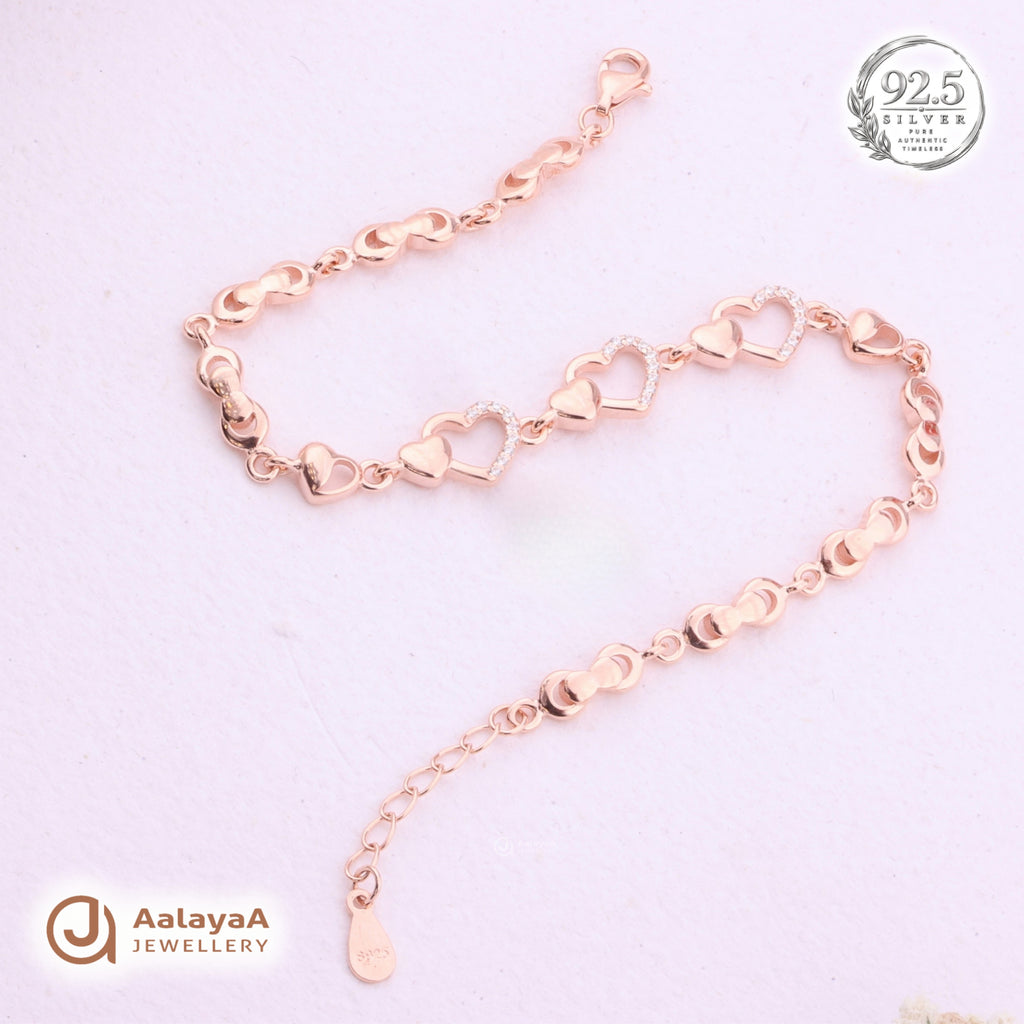 Silver Rosegold Sparkling Heart Link Bracelet
