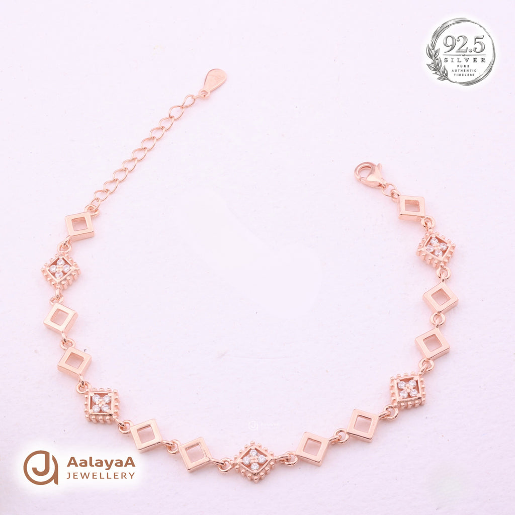 Silver Rosegold Crystal Square Link Bracelet