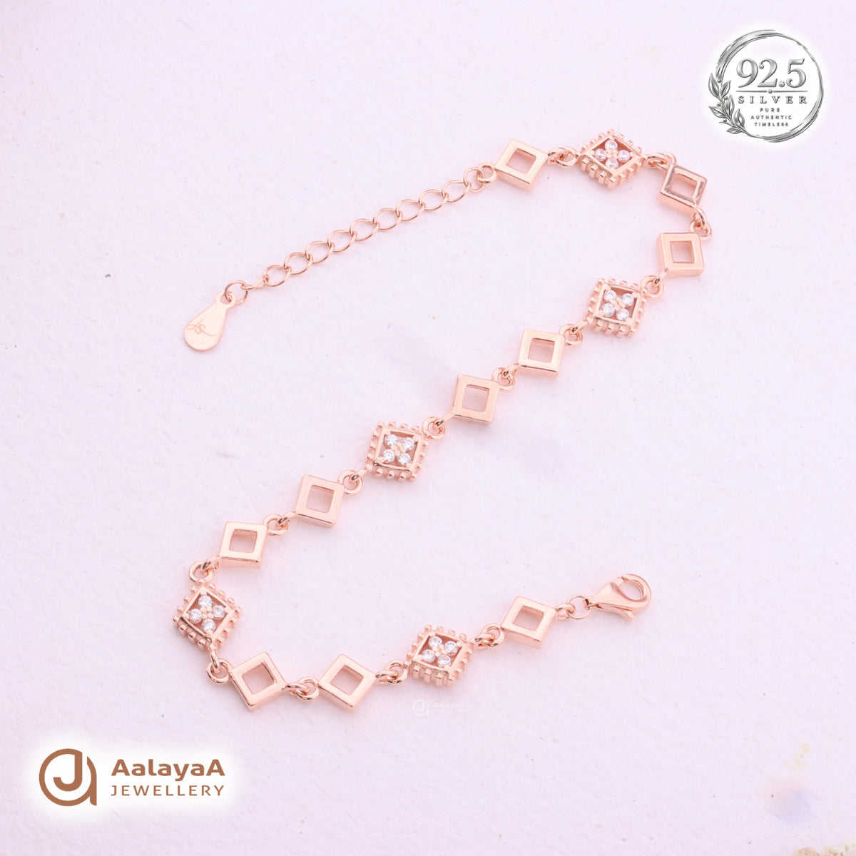 Silver Rosegold Crystal Square Link Bracelet