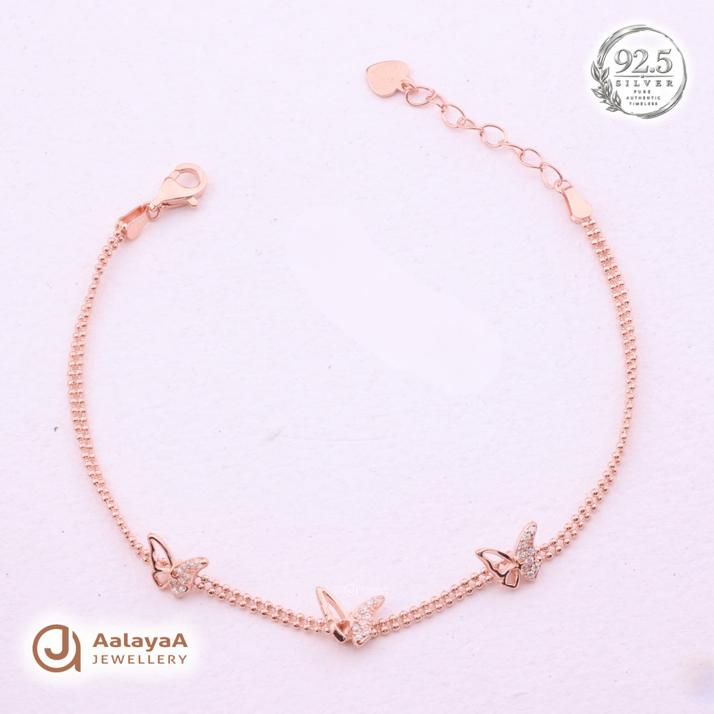 Silver Rosegold Butterfly Trio Bracelet