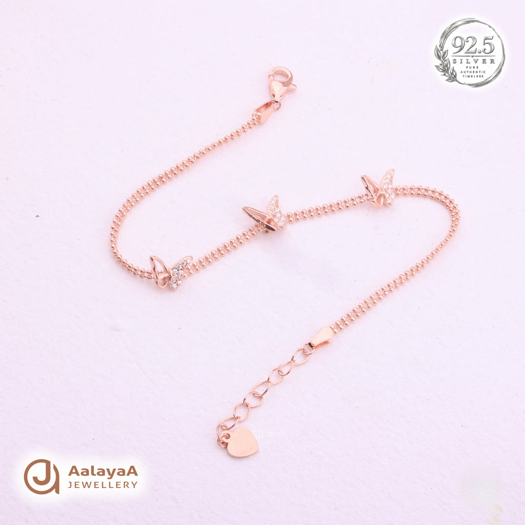 Silver Rosegold Butterfly Trio Bracelet