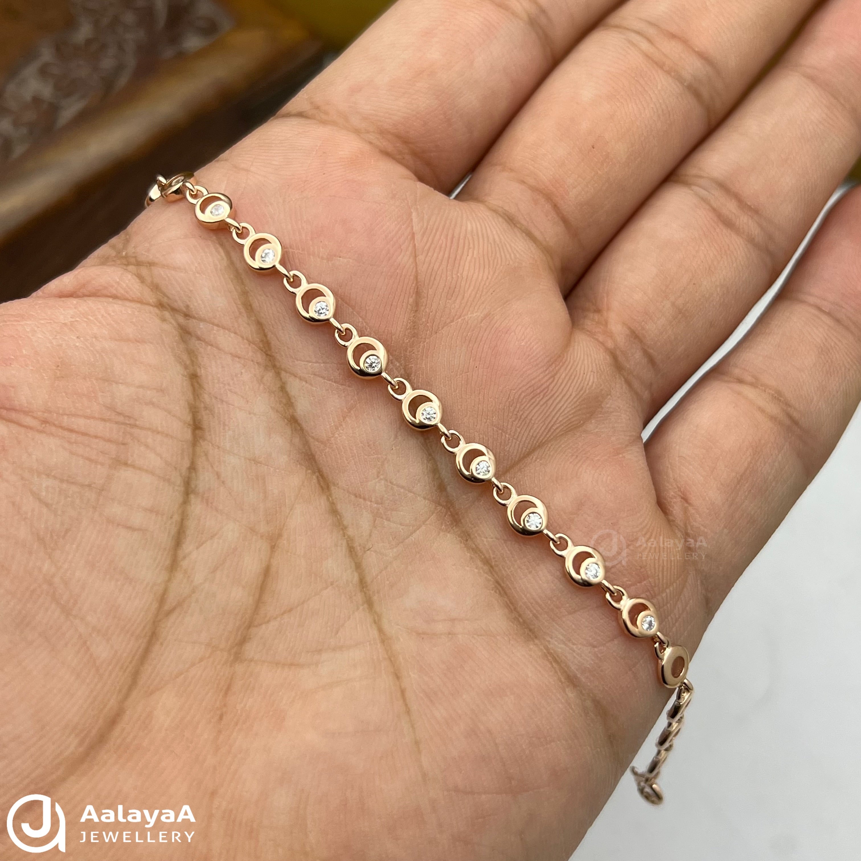 Silver Rosegold Circle with Stone Bracelet