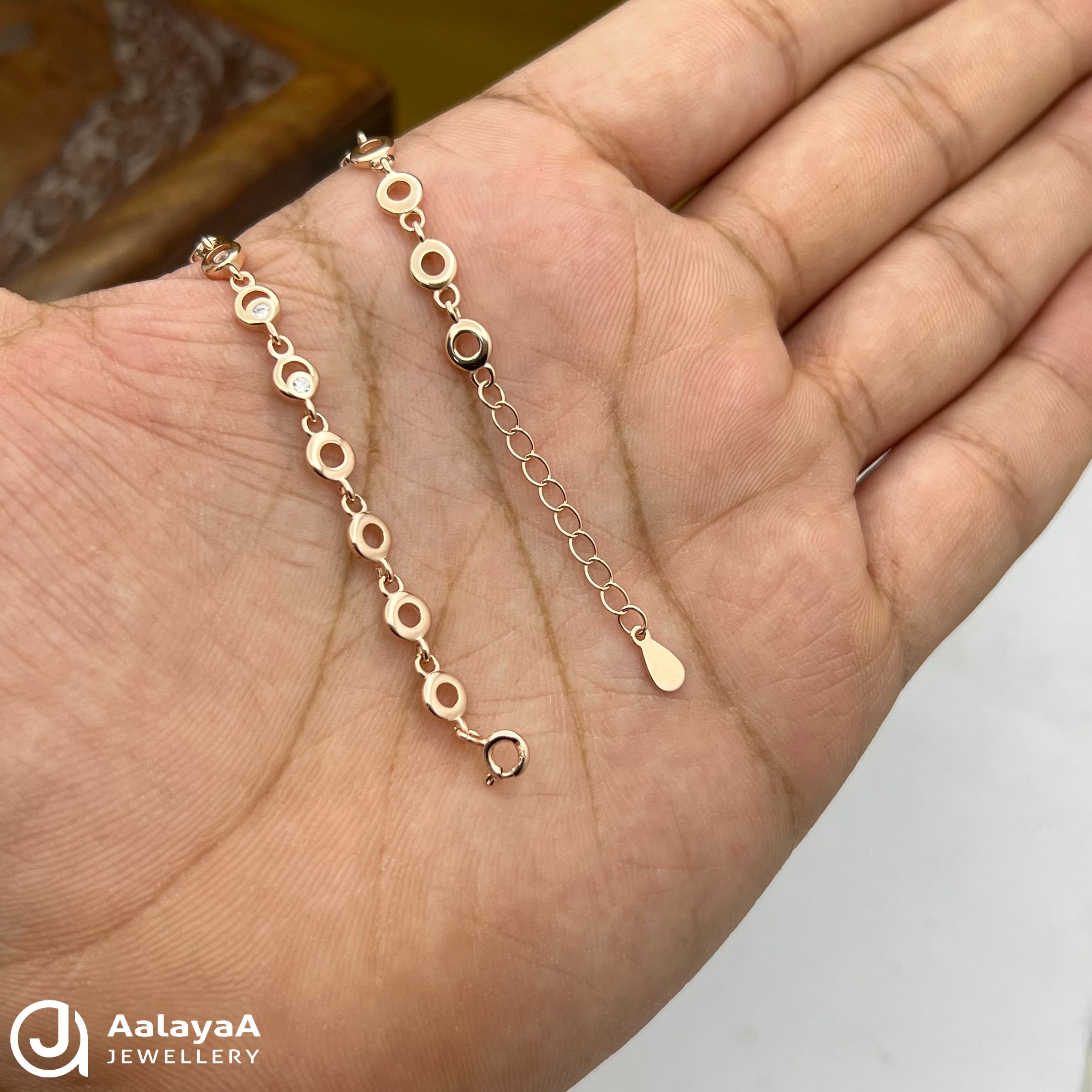 Silver Rosegold Circle with Stone Bracelet