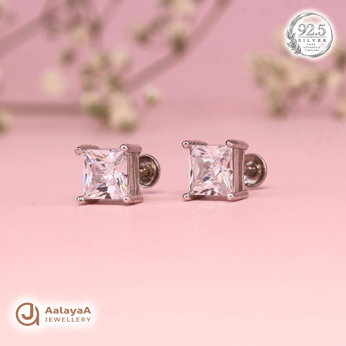 Silver Princess Square Earring