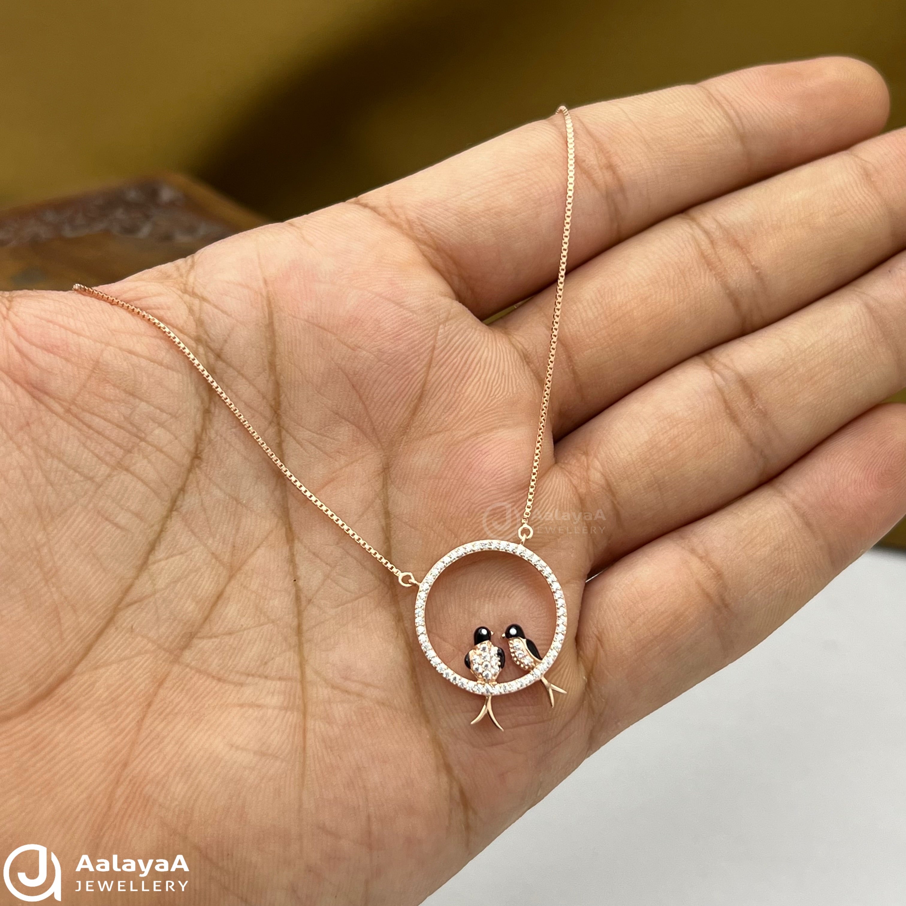 Silver Rosegold Forever Together Lovebird Chain Pendant
