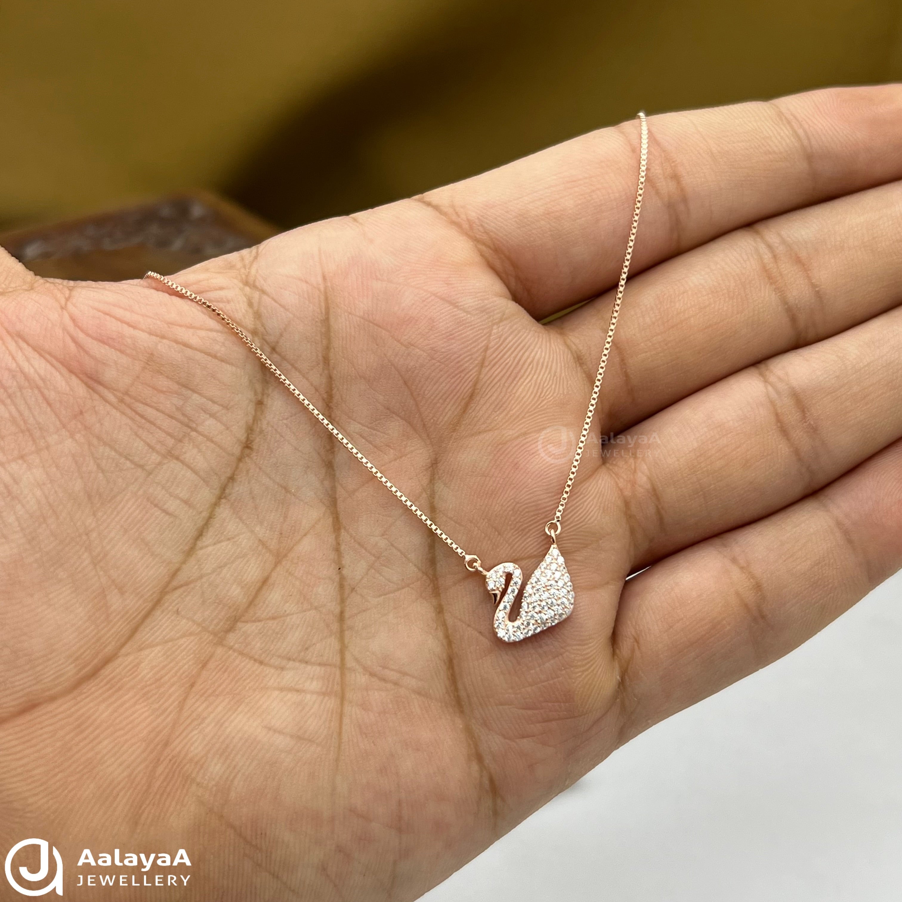 Silver Rosegold Cute Swan With Stone Chain Pendant