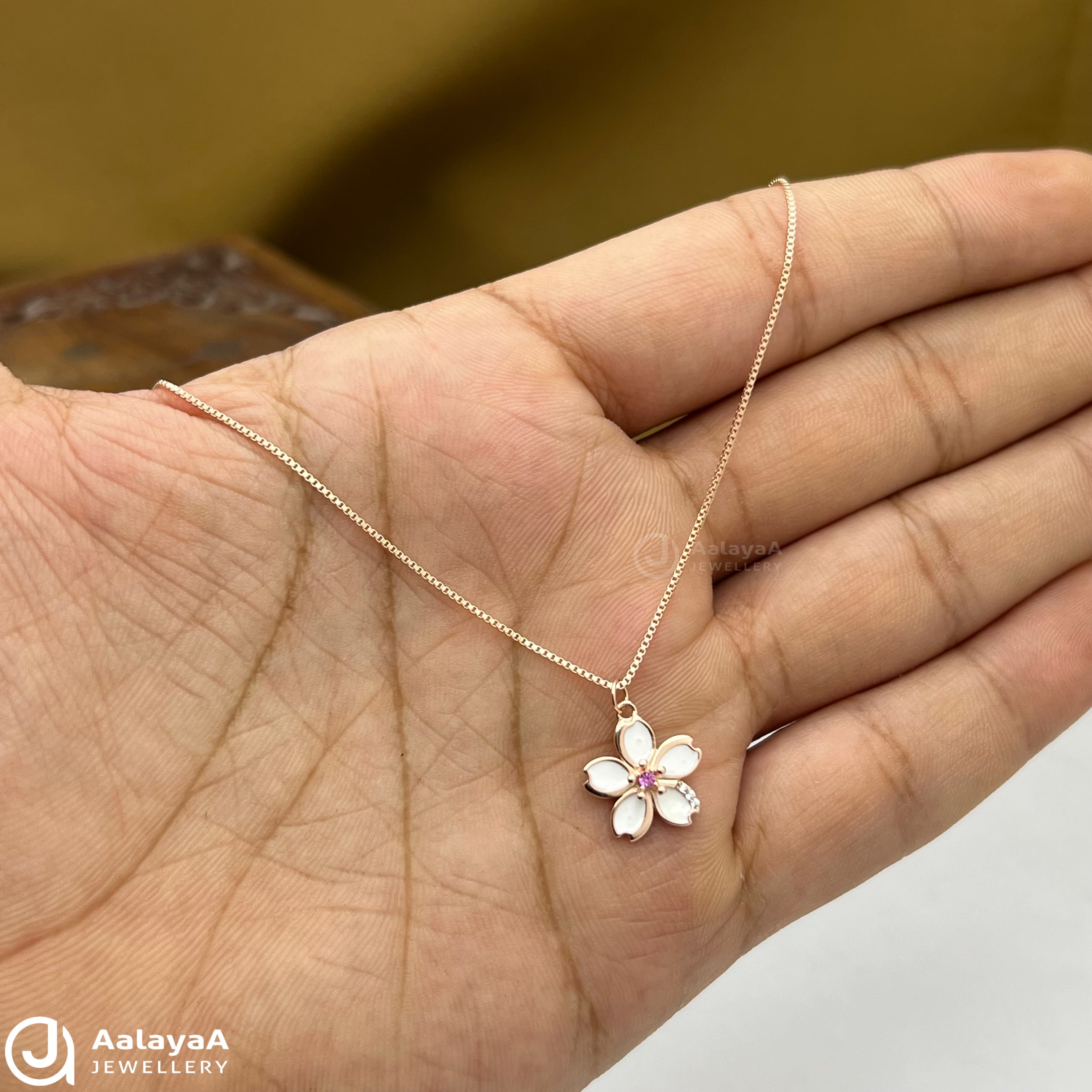 Silver Rosegold Blush Petal Blossom Chain Pendant