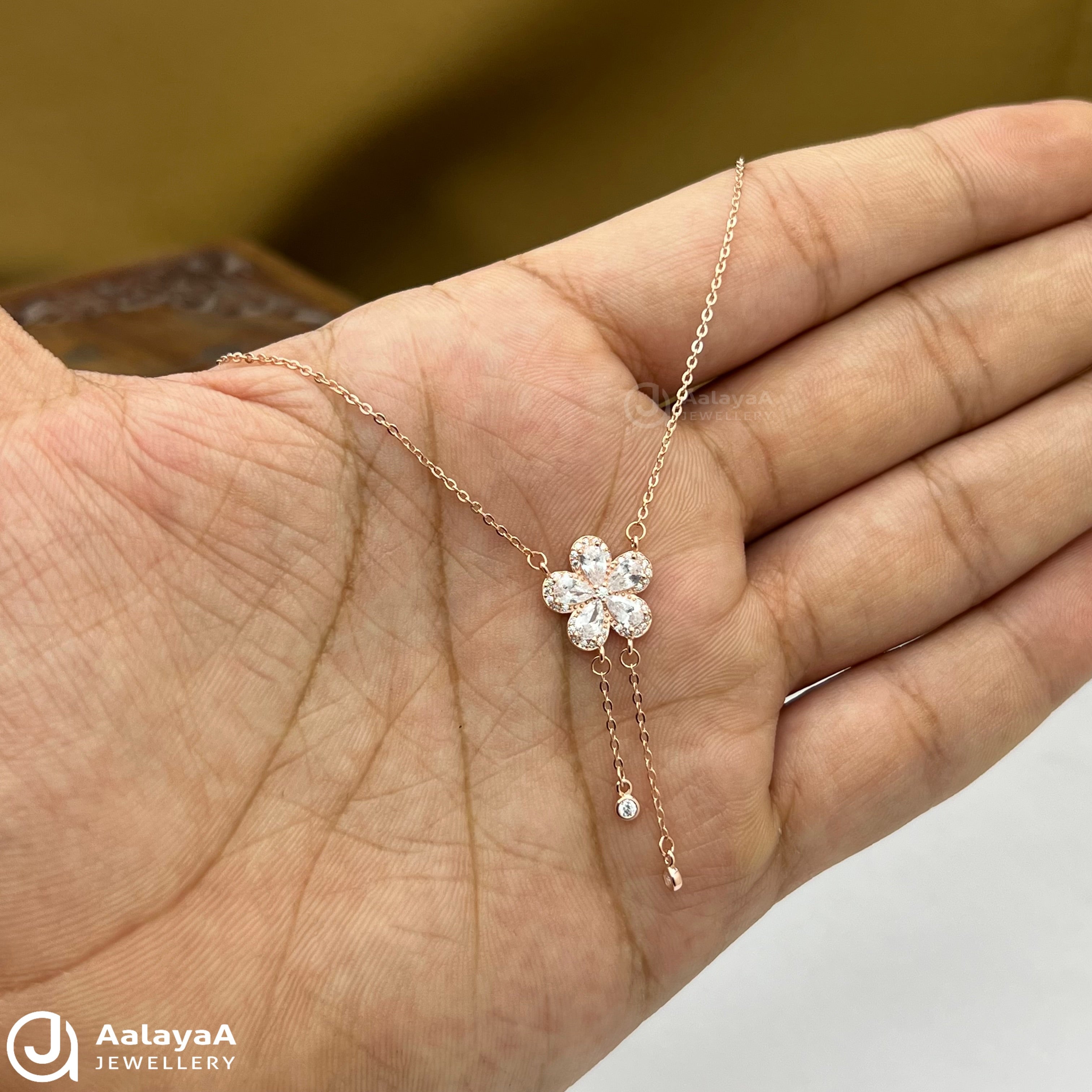 Silver Rosegold Floral Bud Chain Pendant