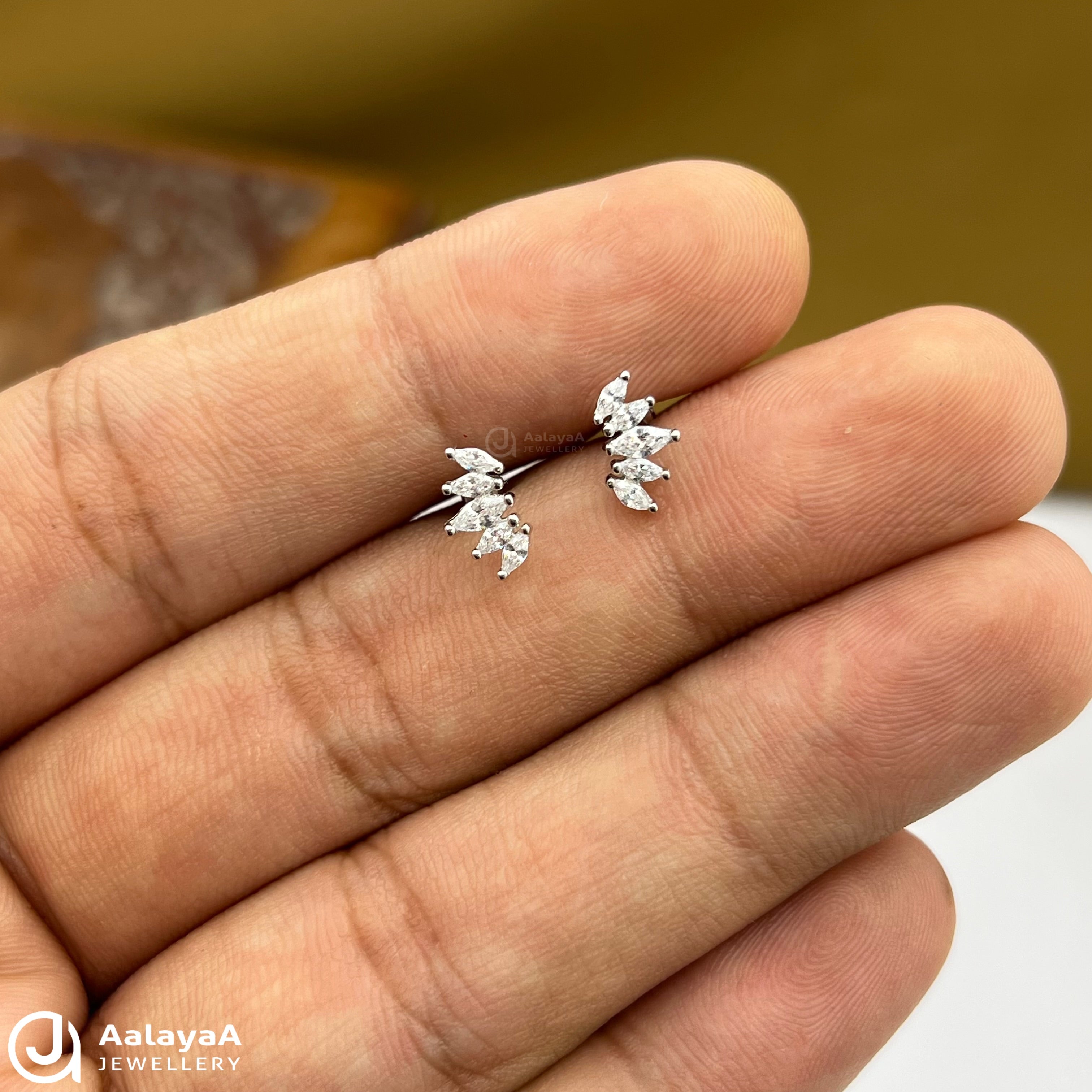 Silver Crystal Leaflet Side Studs