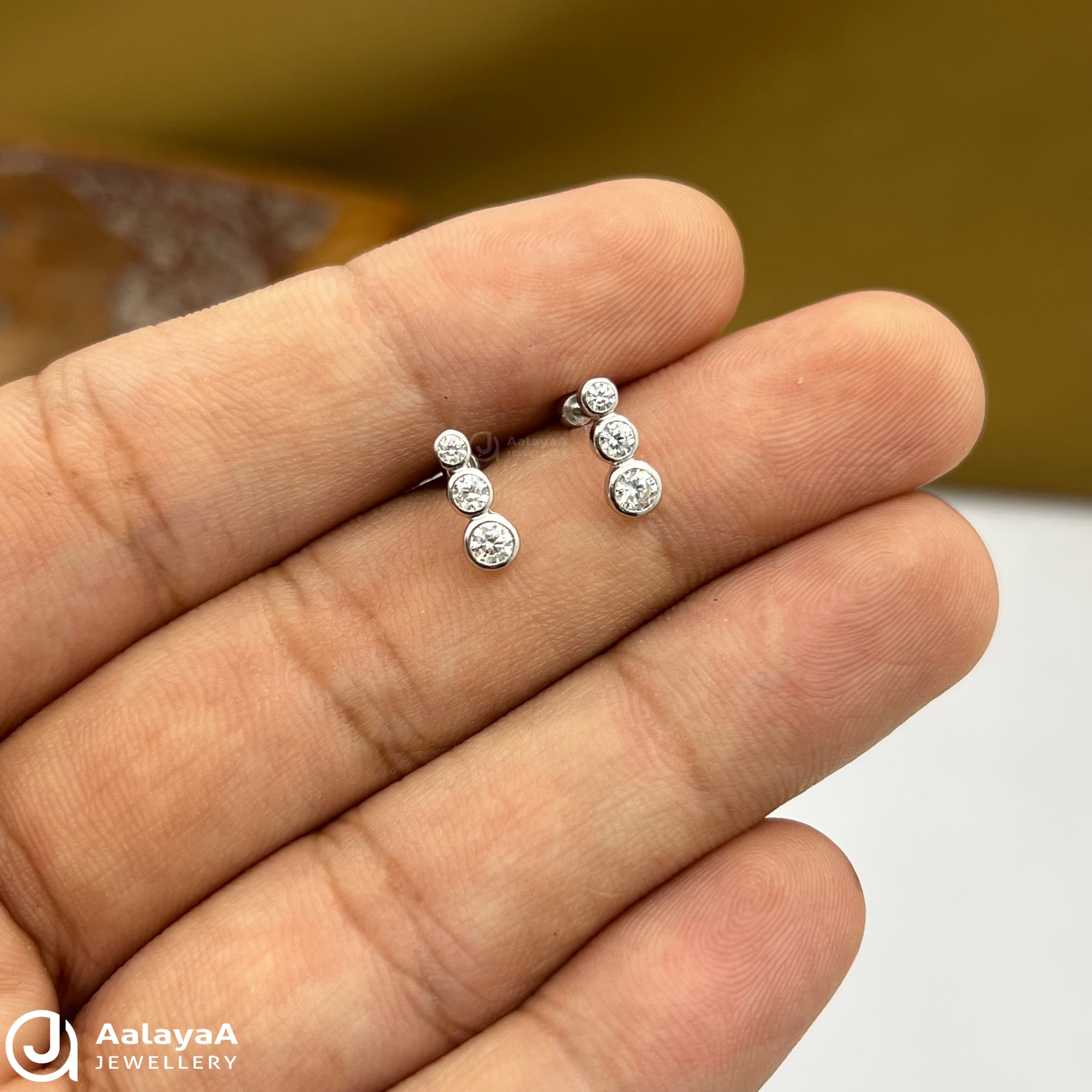 Silver Three-Stone Drop Side Studs