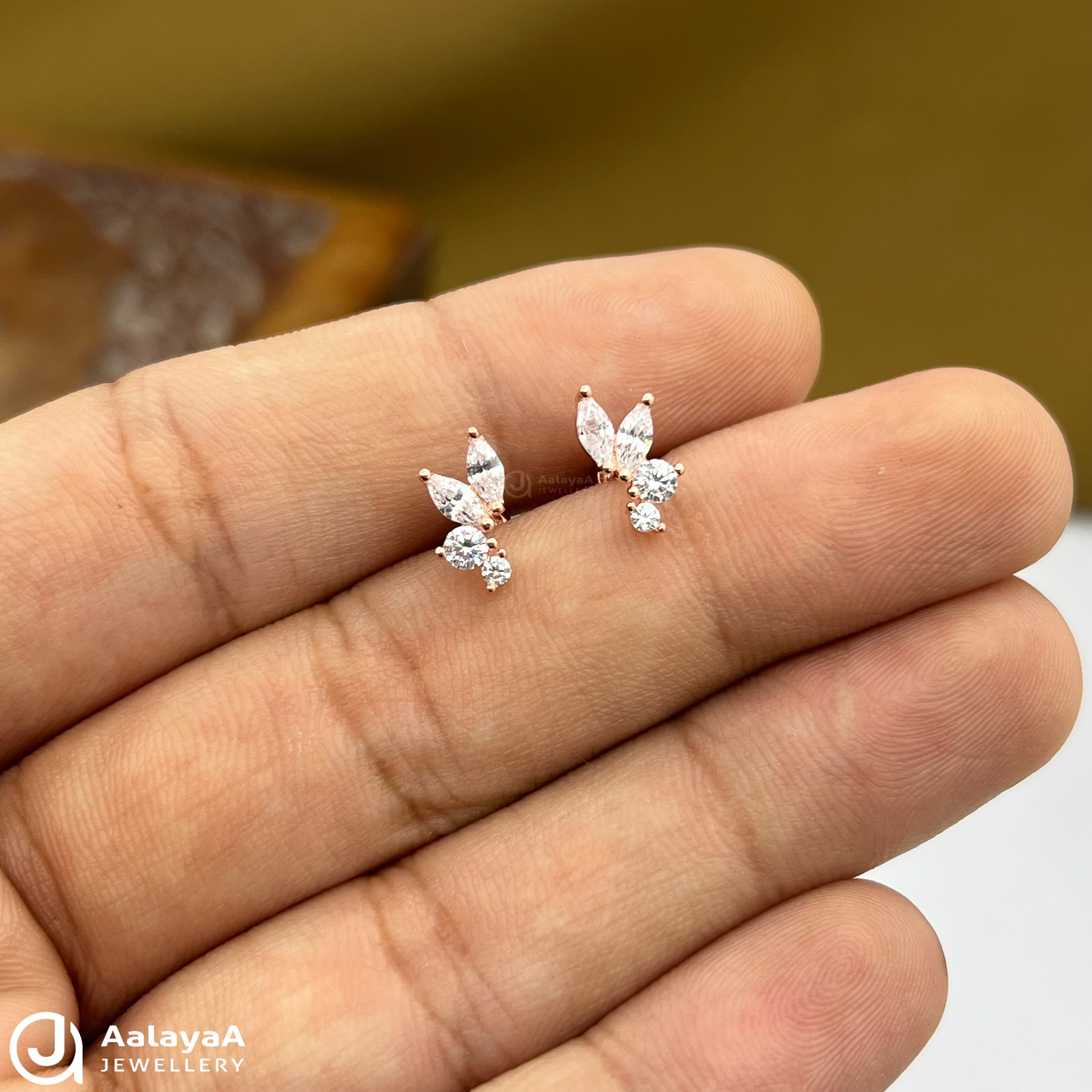 Silver Rosegold Butterfly Spark Side Studs