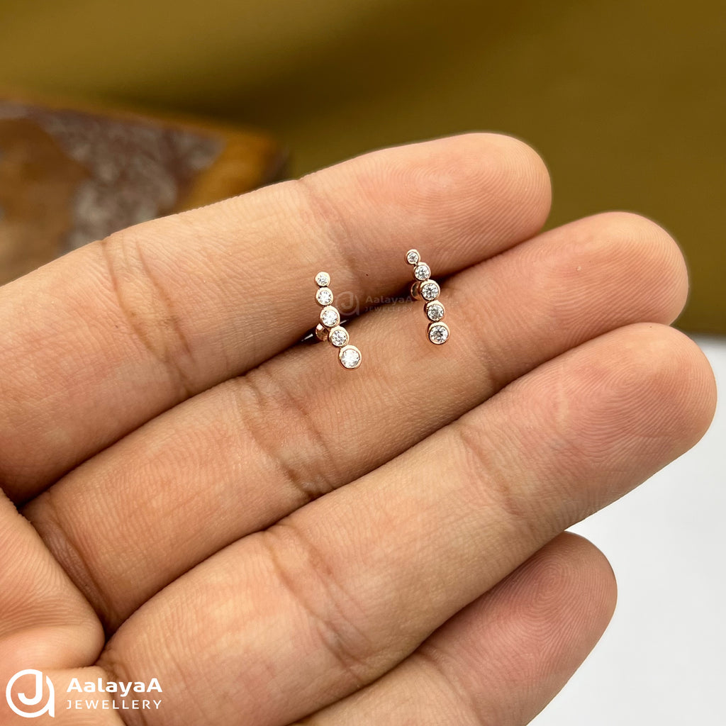 Silver Rosegold Diamond Line Side Stud