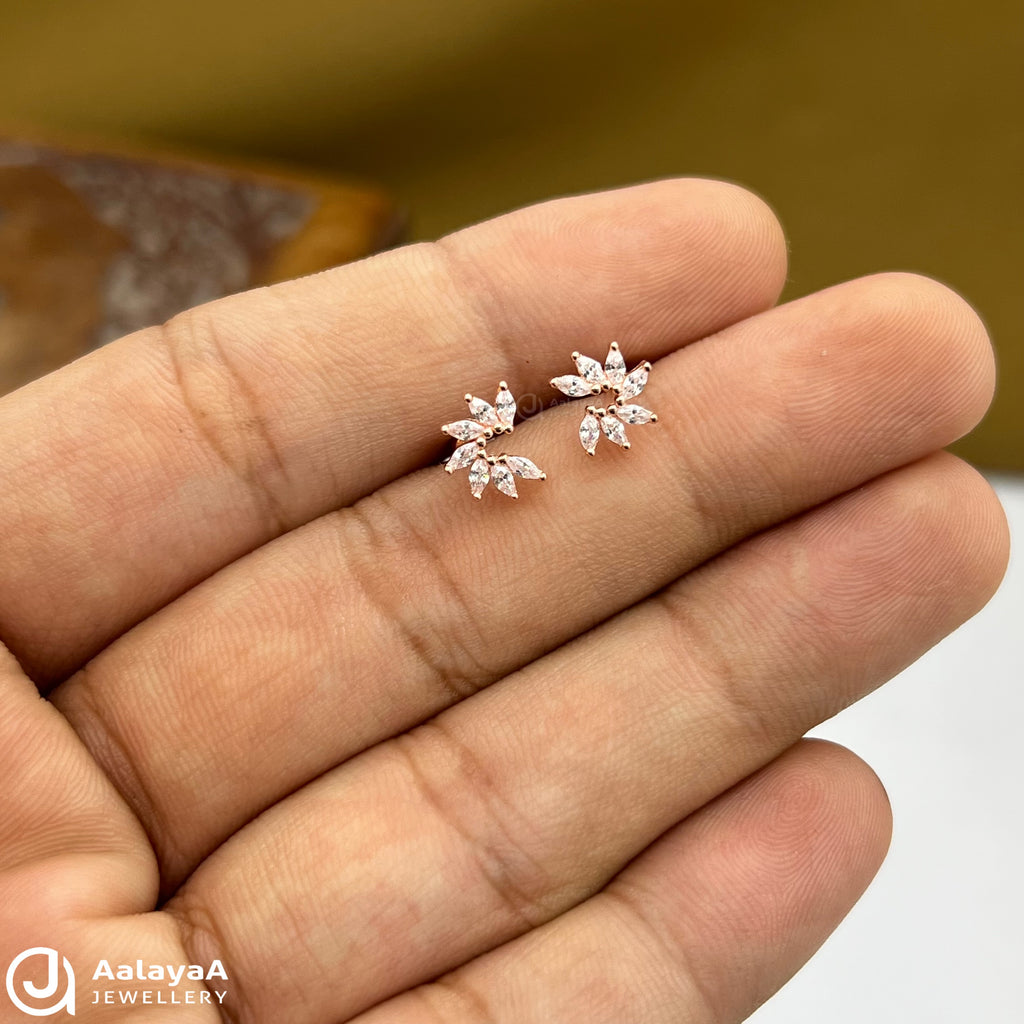 Silver Rosegold Floral Cluster Side Stud
